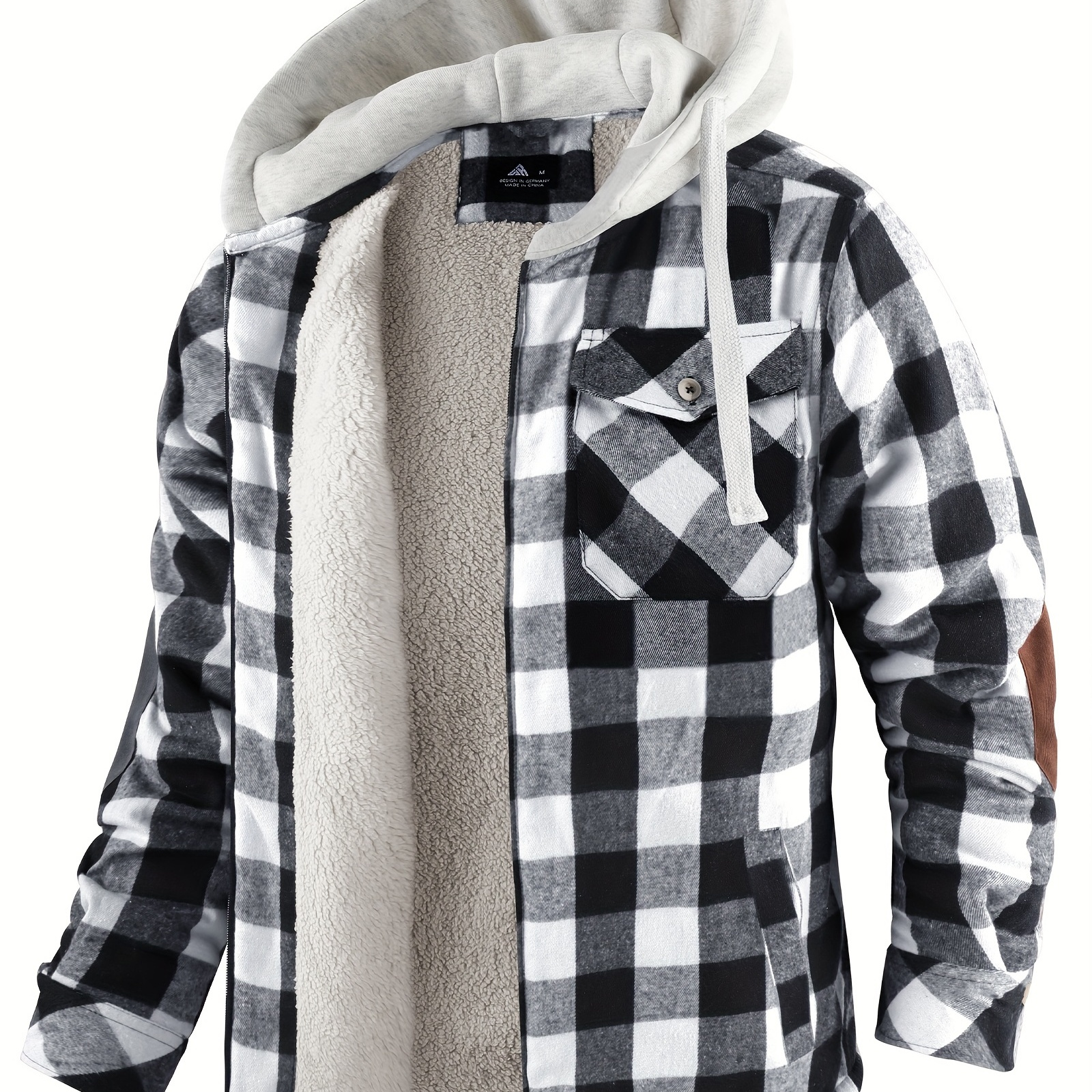 100% Cotton Classic Plaid Men's Hooded Jacket Fleece Lined - Temu