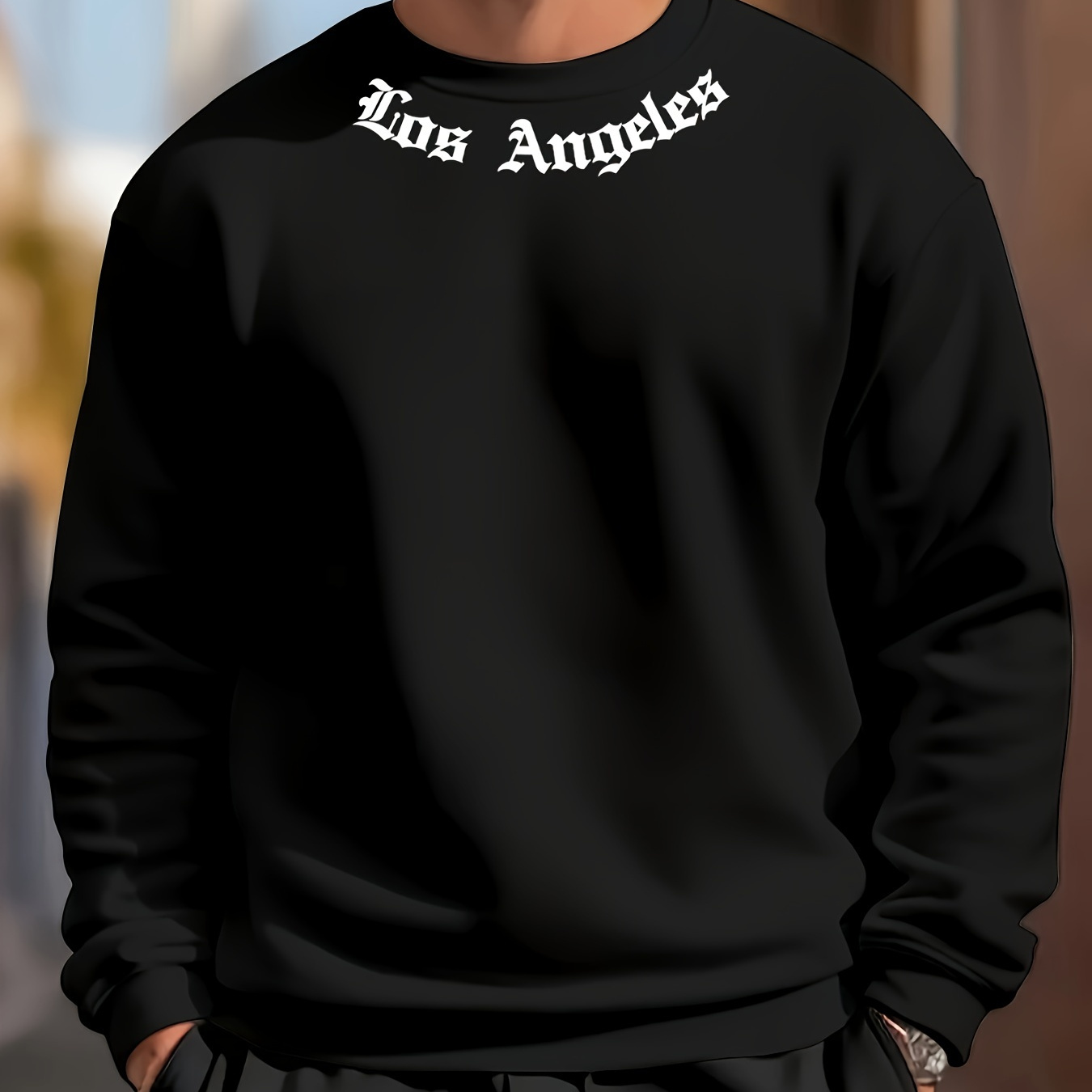 

Lettre de Los Angeles Imprimé Hommes Manches Longues Col Rond Sweatshirt, Pullover Sweatshirt, Décontracté Confortable Top Polyvalent Pour Et , Sports De Plein Air