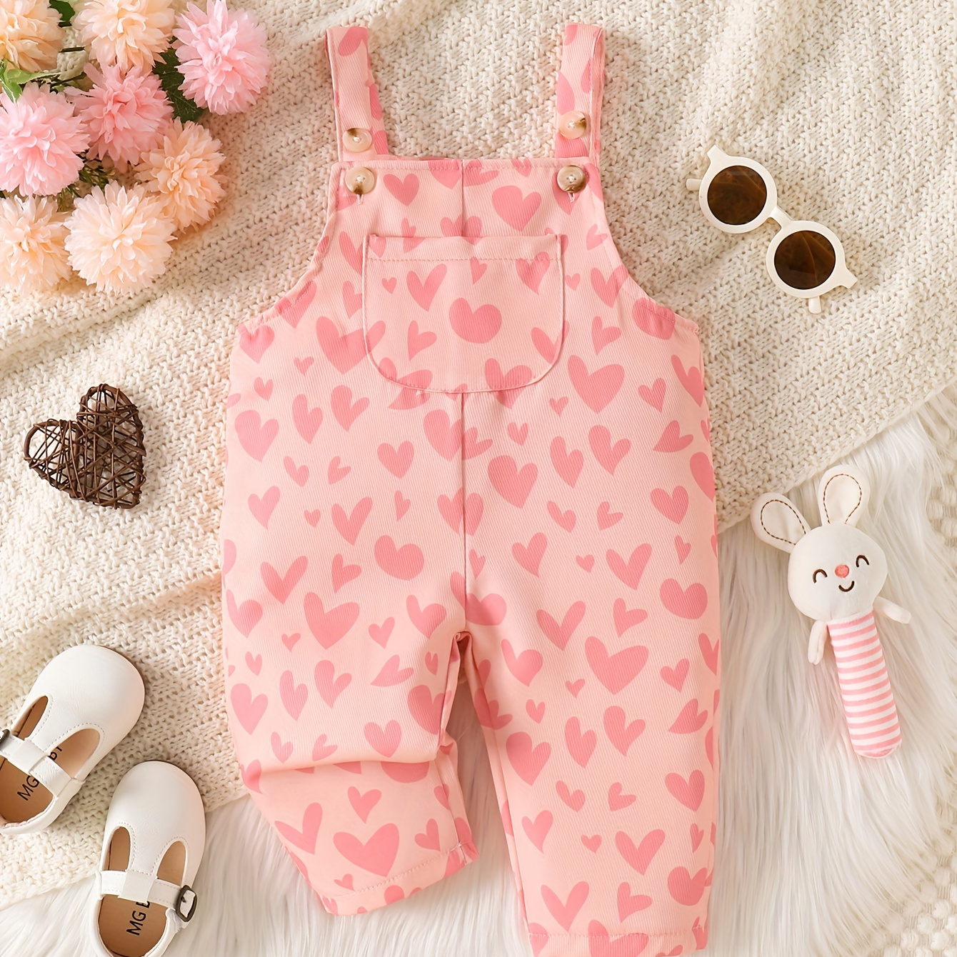 

Baby's Casual Heart Pattern Jumpsuit, Trendy Overalls, Toddler & Infant Girl's Clothing