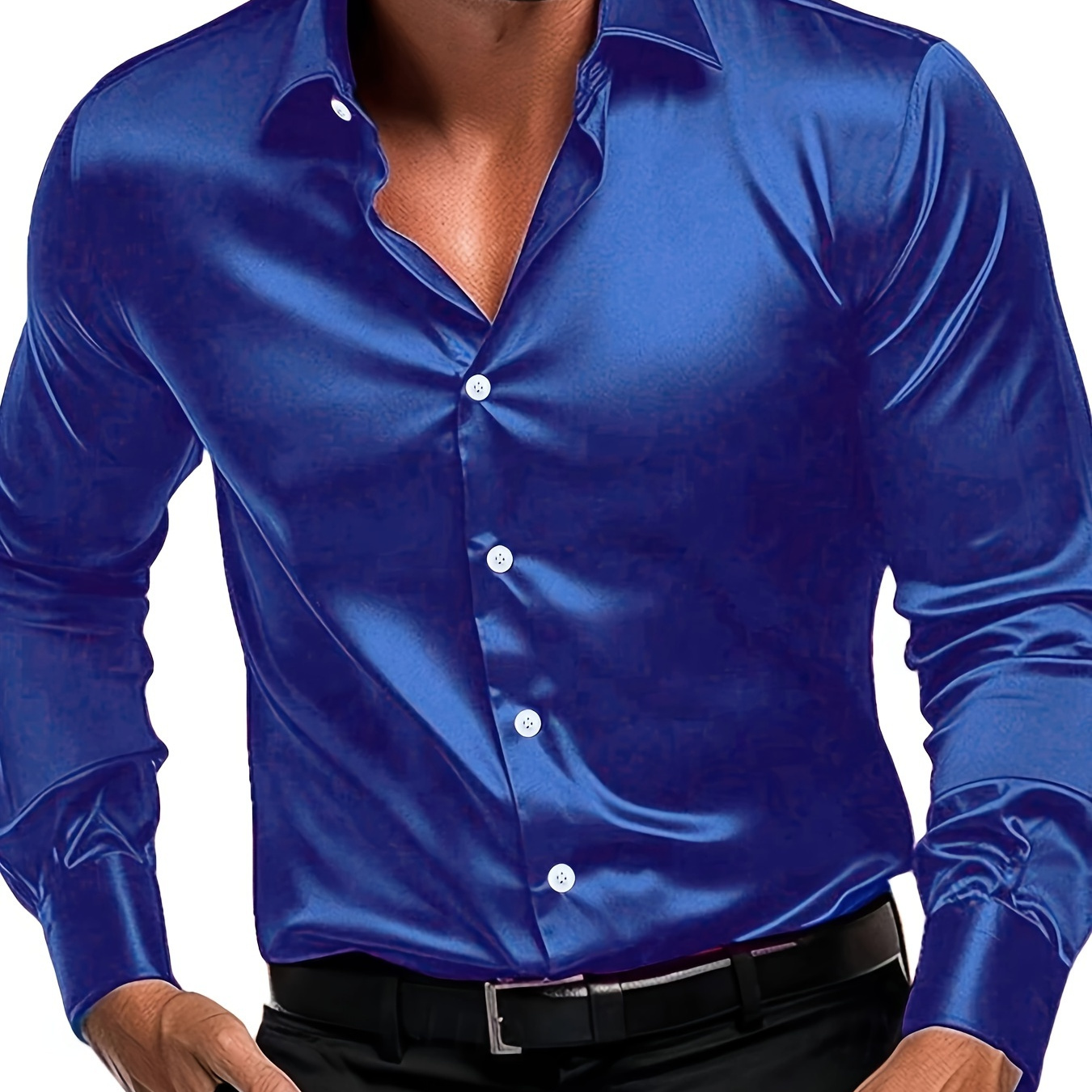 

Men's Royal Blue Long Sleeve Dress Shirt - Smooth Polyester Fabric, Classic Collar & Button-, Casual Or Formal , Dress Shirt | Buttonup Shirt | Luxury Fabric Shirt