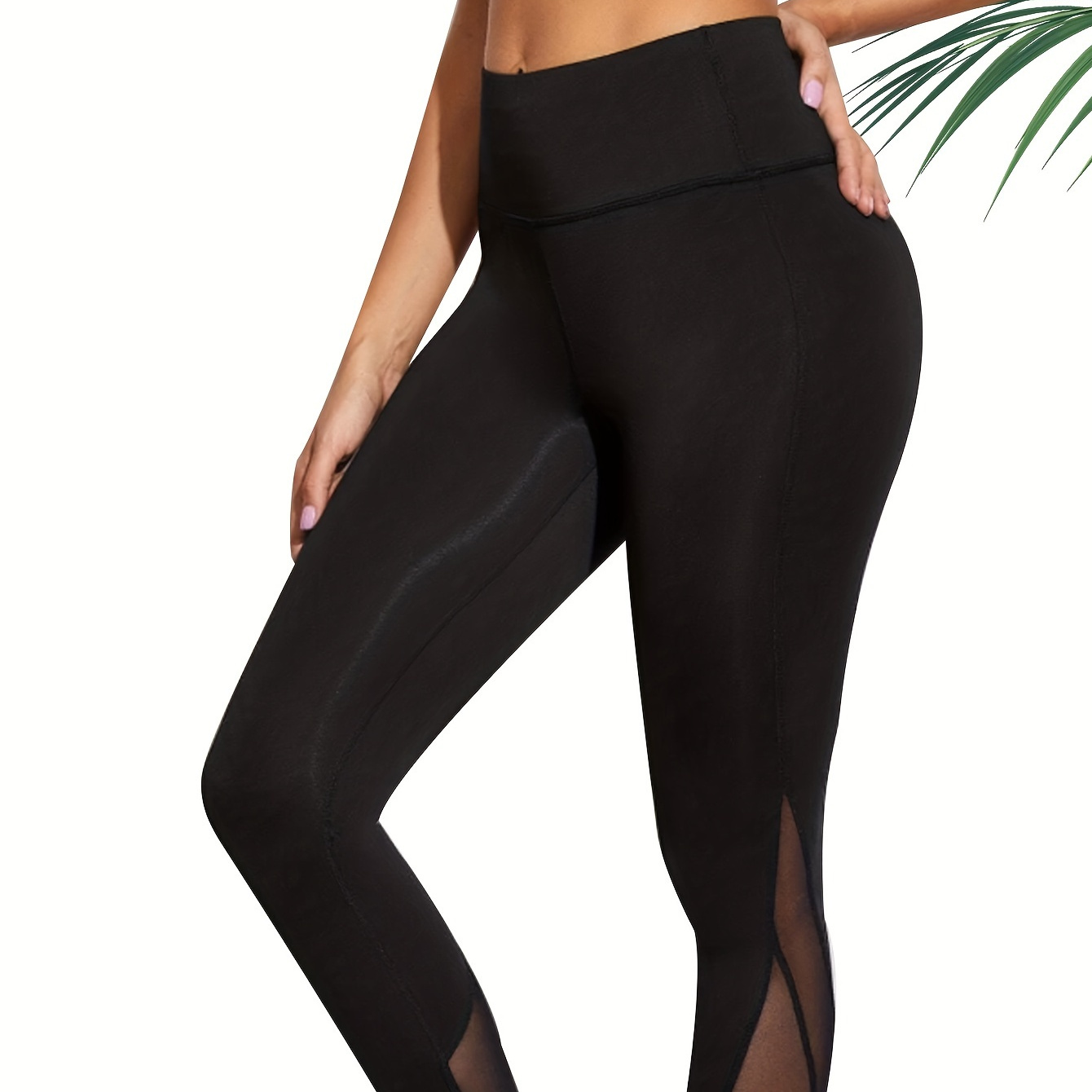 

High-waist Yoga Pants, Stretchy Athletic Leggings, Sports Style, Mesh Contrast Breathable Fabric, Activewear, Gym Wear, Women's Fitness Apparel