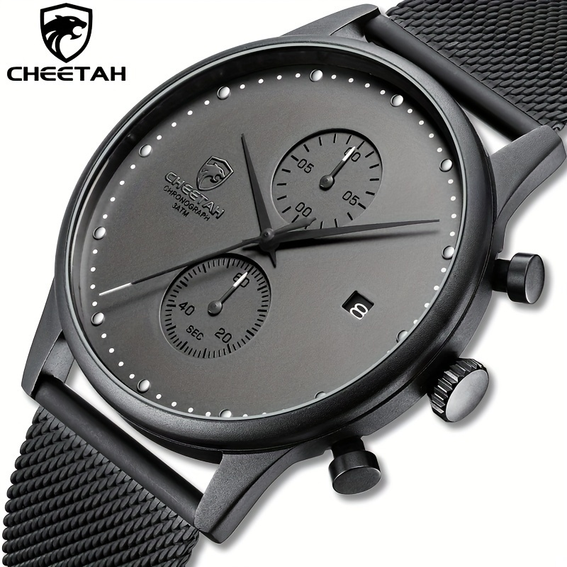 

New Casual Men Watches Chronograph Quartz Stainless Steel Mesh Waterproof Sports Clock With Auto Date