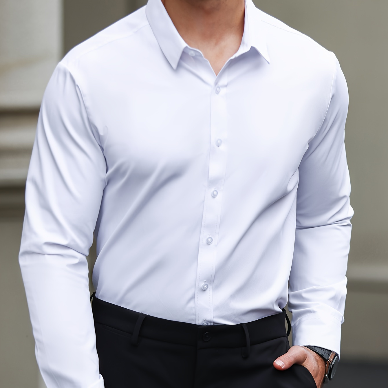 

Fashionable And Simple Men's Long Sleeve Casual Lapel Simple Shirt, Trendy And Versatile, Suitable For Dates, For Formal Social Occasions And Appointments, For Summer Spring Fall