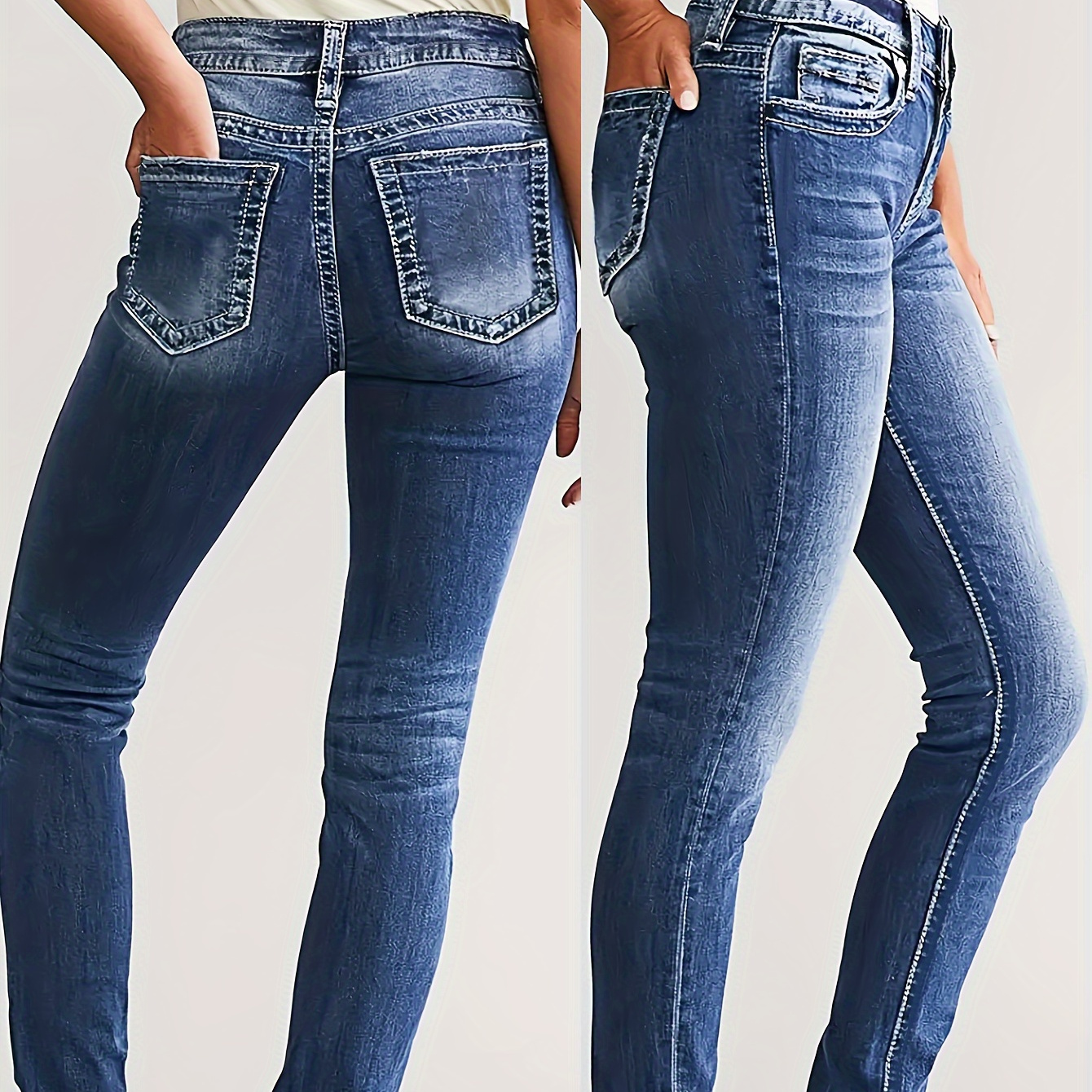 

Jeans Skinny Extensibles pour Femmes - Taille Moyenne, Coupe Slim en Denim avec Détail Bouton, Lavable en Machine