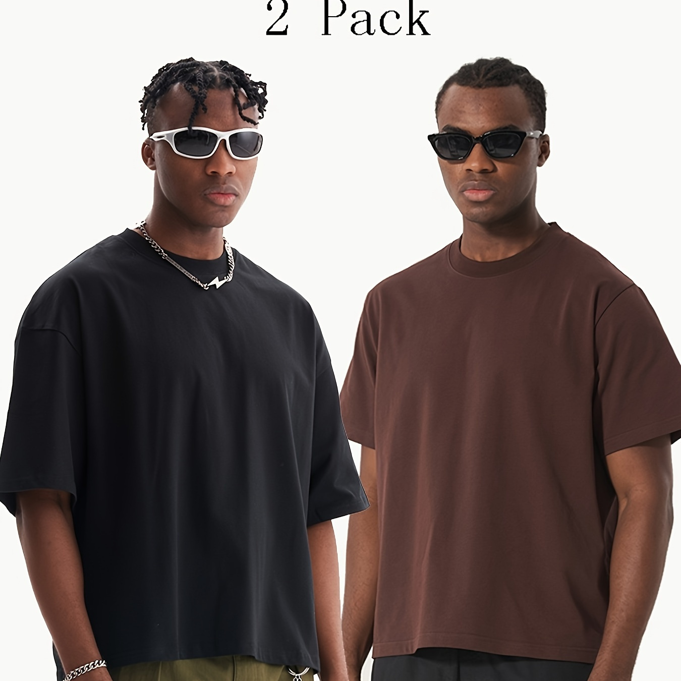 

2pcs Cropped Boxy Fit Men's Cotton T-shirt Casual Oversized T-shirt Blank T Shirt For Men