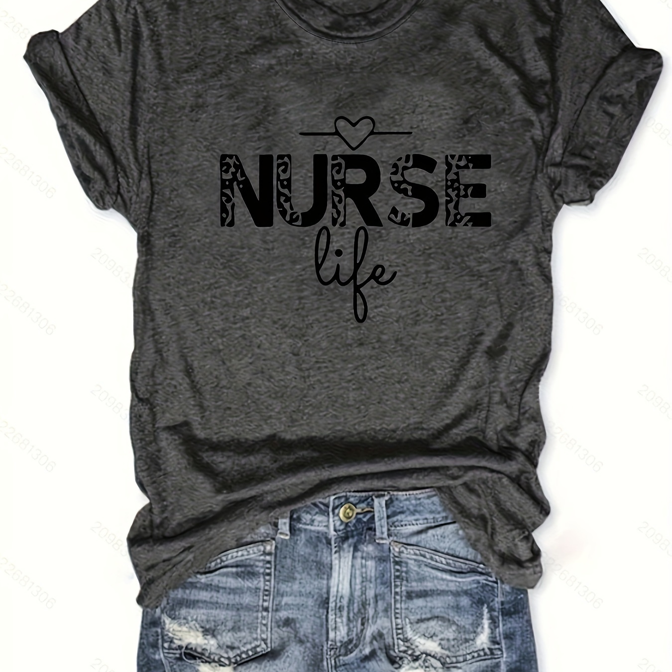 

Nurse Print T-shirt - Casual Short Sleeve Crew Neck Top - Lightweight & Breathable For Spring & Summer Wardrobe