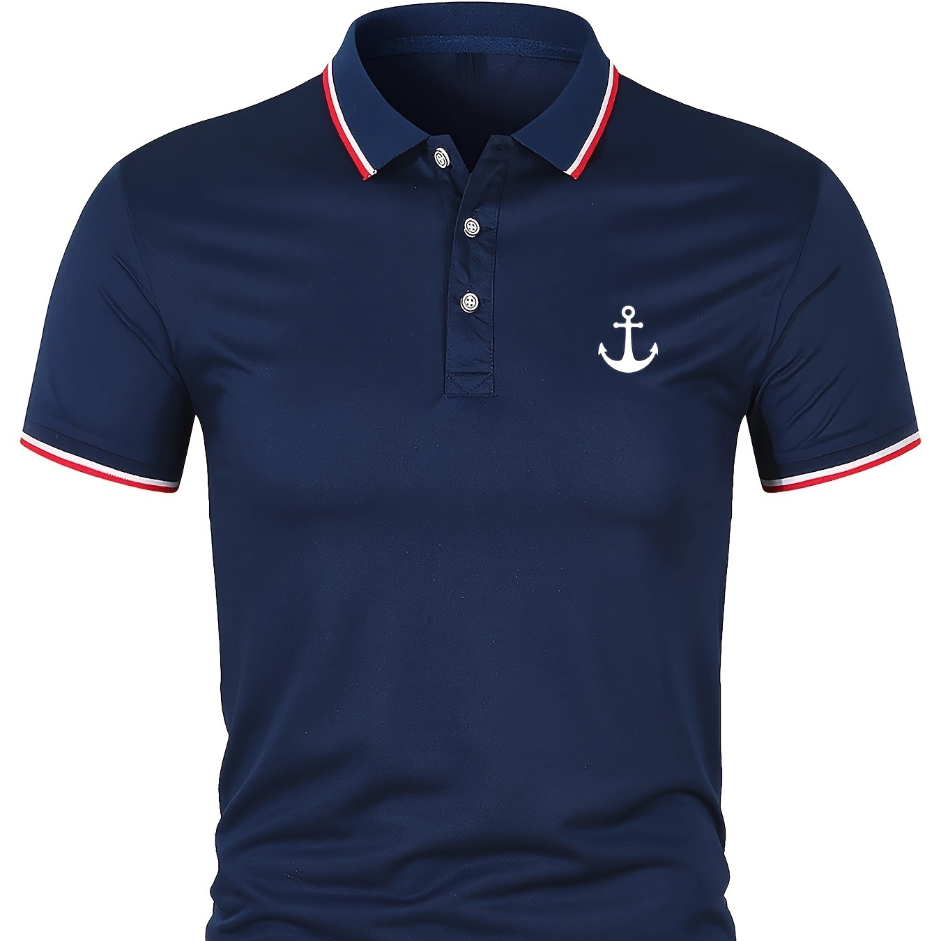 

Casual Nautical Anchor Print, Mature Charming Breathable And Comfortable Summer Short Sleeve Golf Shirt With Lapel Design, Suitable For Daily Life, Business And Sports Activity