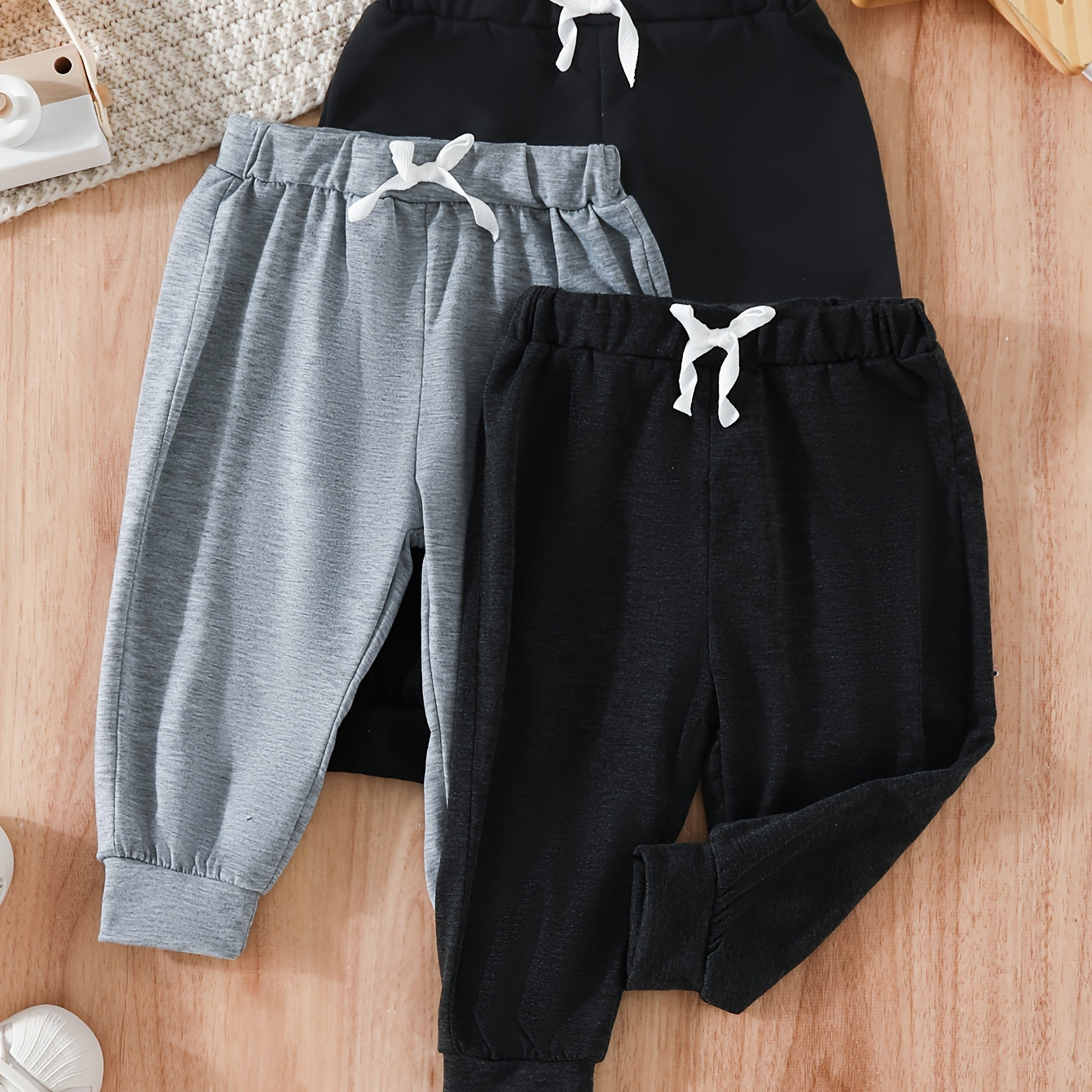 3pcs Baby Boys And Girls Casual Elastic Waistband Sports Pants, Kids Basic Trousers, Spring And Autumn