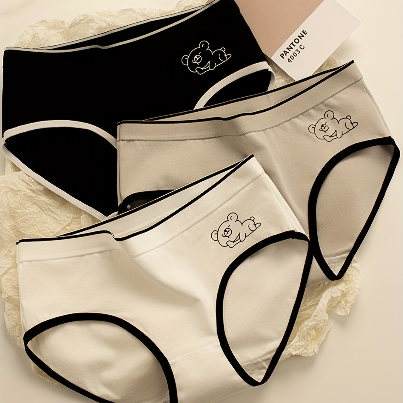 

3pcs Girls Sweet Cotton Briefs Colorblock Edge Cute Mid Waist Underwear Comfy Breathable Panties
