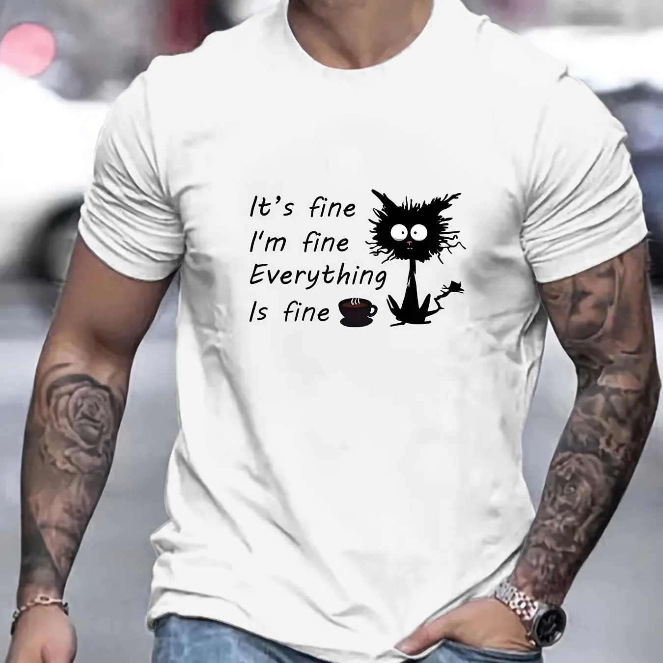 

Everything Is Fine Print T Shirt, Tees For Men, Casual Short Sleeve T-shirt For Summer