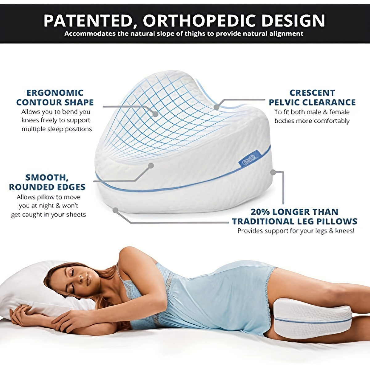 Cushy Form Knee Pillow for Side Sleepers - Standard Orthopedic Wedge Leg  Pillow