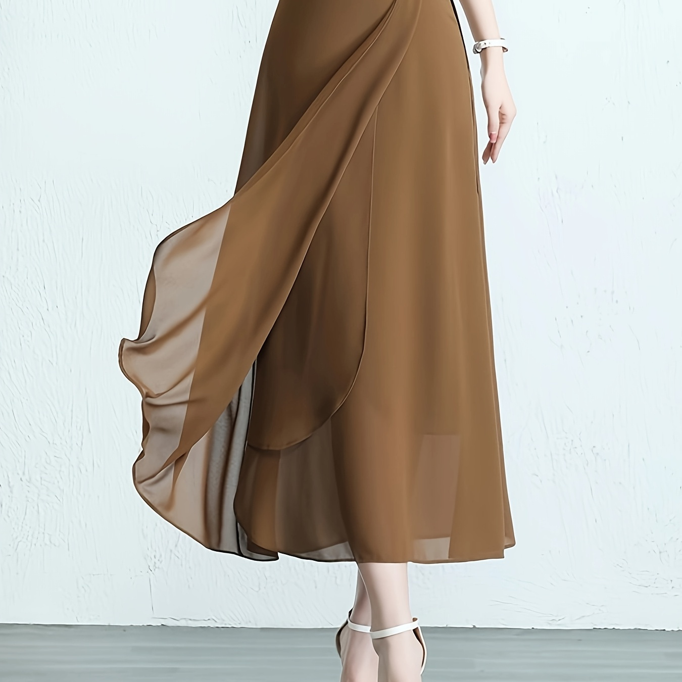 TEMU A Camel-colored, Elegant And Casual Chiffon Bodycon Skirt, Showcasing A High-end Feel, For 2025, Designed To And Flattering
