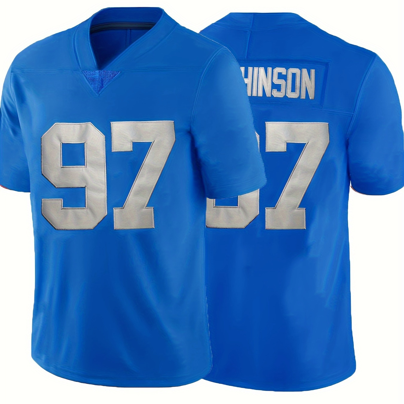 Men's Classic #97 Blue American Football Jersey : V-neck Embroidery Breathable Rugby Sports Uniform For Training Competition