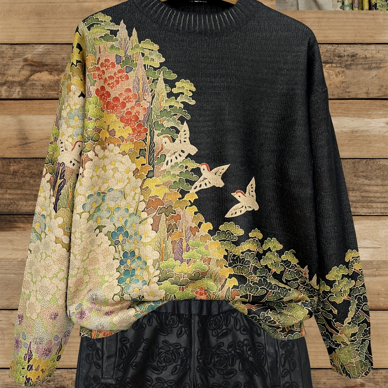 

Pull en pour Femme avec Imprimé Forêt & Oiseaux 3D - Épais, Col Rond Décontracté à Manches Longues pour Automne/Hiver