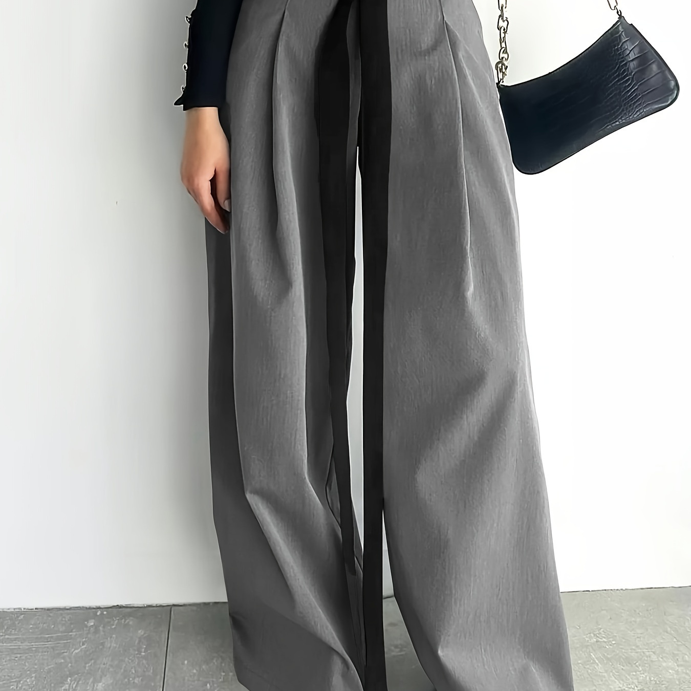 

Solid Color Stylish Commuting Suit With Wide-leg Pants