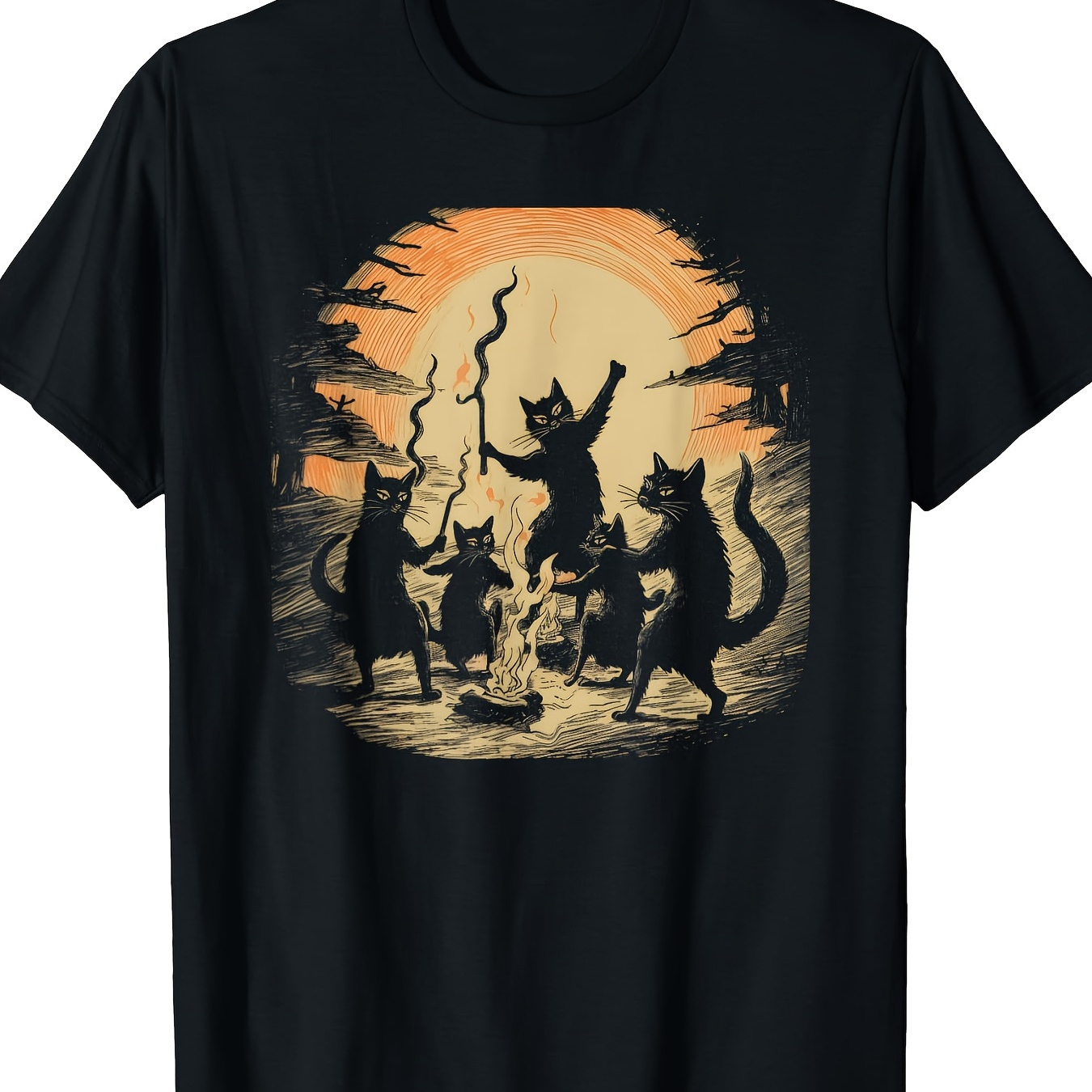 

Black Cat Bonfires Spooky Witchcraft T-shirt-220g