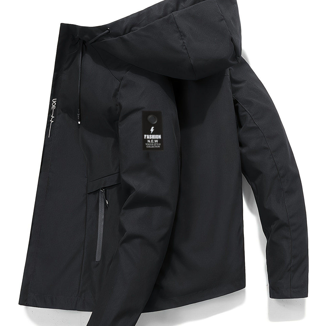 

[customer ] Men's Casual Hooded Jacket - Zip-up, Polyester, Solid Color With Pockets & Drawstring Hood, Men's Jacket, Zipper, Quartz