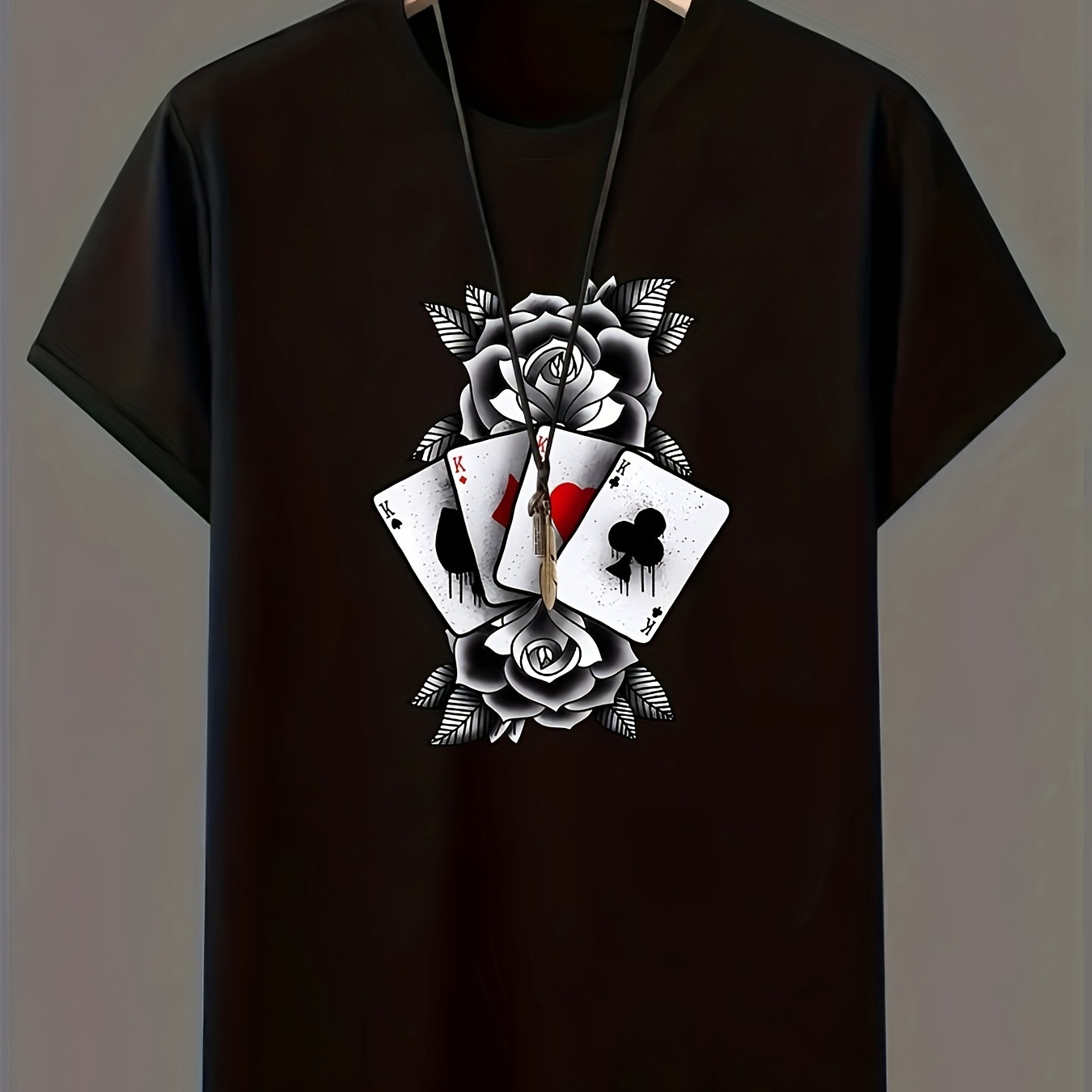 

Boy's Trendy Flower & Poker Print T-shirt, Casual Tee Tops, Kids Clothes