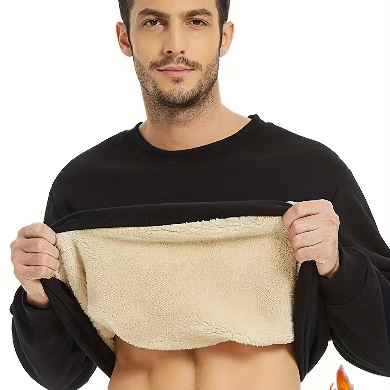 

Men's Crew Neck Fleece Sweatshirt In Solid Color, Warm And Comfy Top For Fall And Winter Bottoming And Outdoors Wear