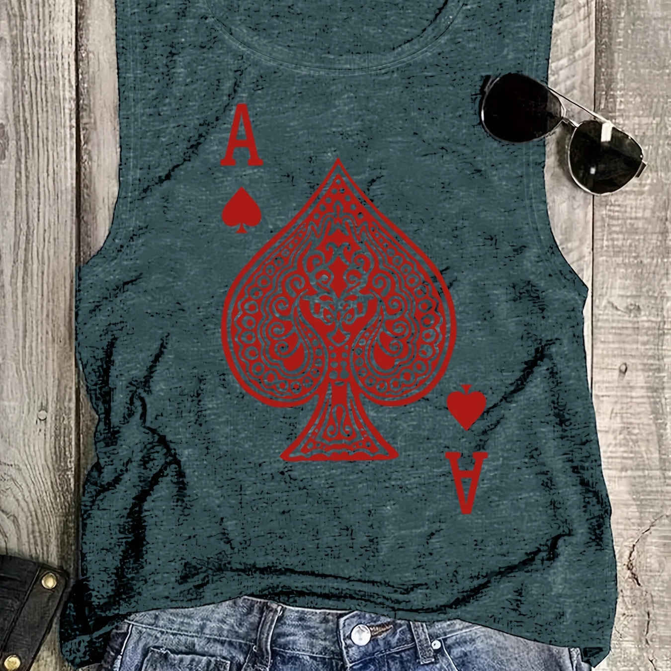 

Poker Print Tank Top, Sleeveless Casual Top For Summer & Spring, Women's Clothing