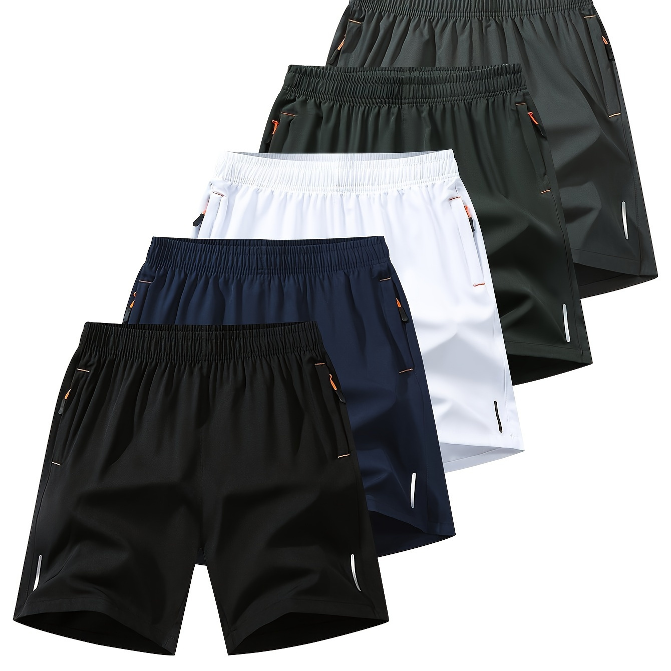 

Men's 5-pack Active Drawstring Shorts With Secure Zip Pockets - Breathable And Stylish Training & Everyday Wear Polyester Spandex Blend, Casual Solid Color With Slight Stretch, Loose Fit Woven Shorts