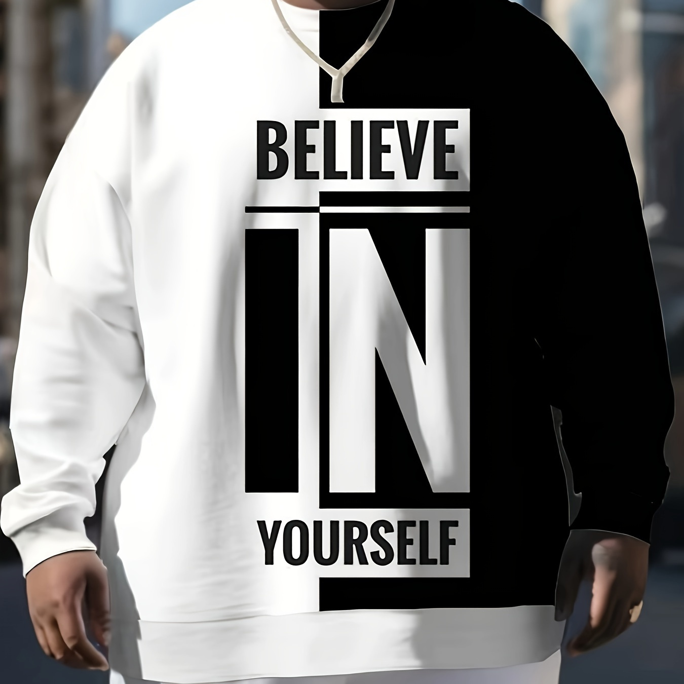 

Plus Size Graphic Sweatshirt - Men's Polyester Spandex Activewear Pullover With Crew Neck, Casual , Slight Stretch, Knit Fabric