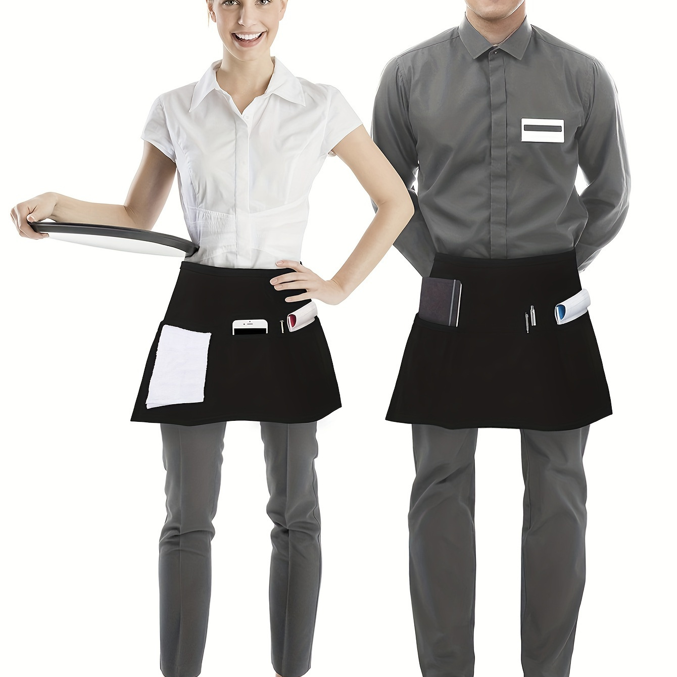 

1pc Unisex Professional Work Apron With Multiple Pockets, 100% Polyester Solid Color Non-stretch Waist Apron With Lace-up Detail For All , Regular Fit Woven Utility Apron