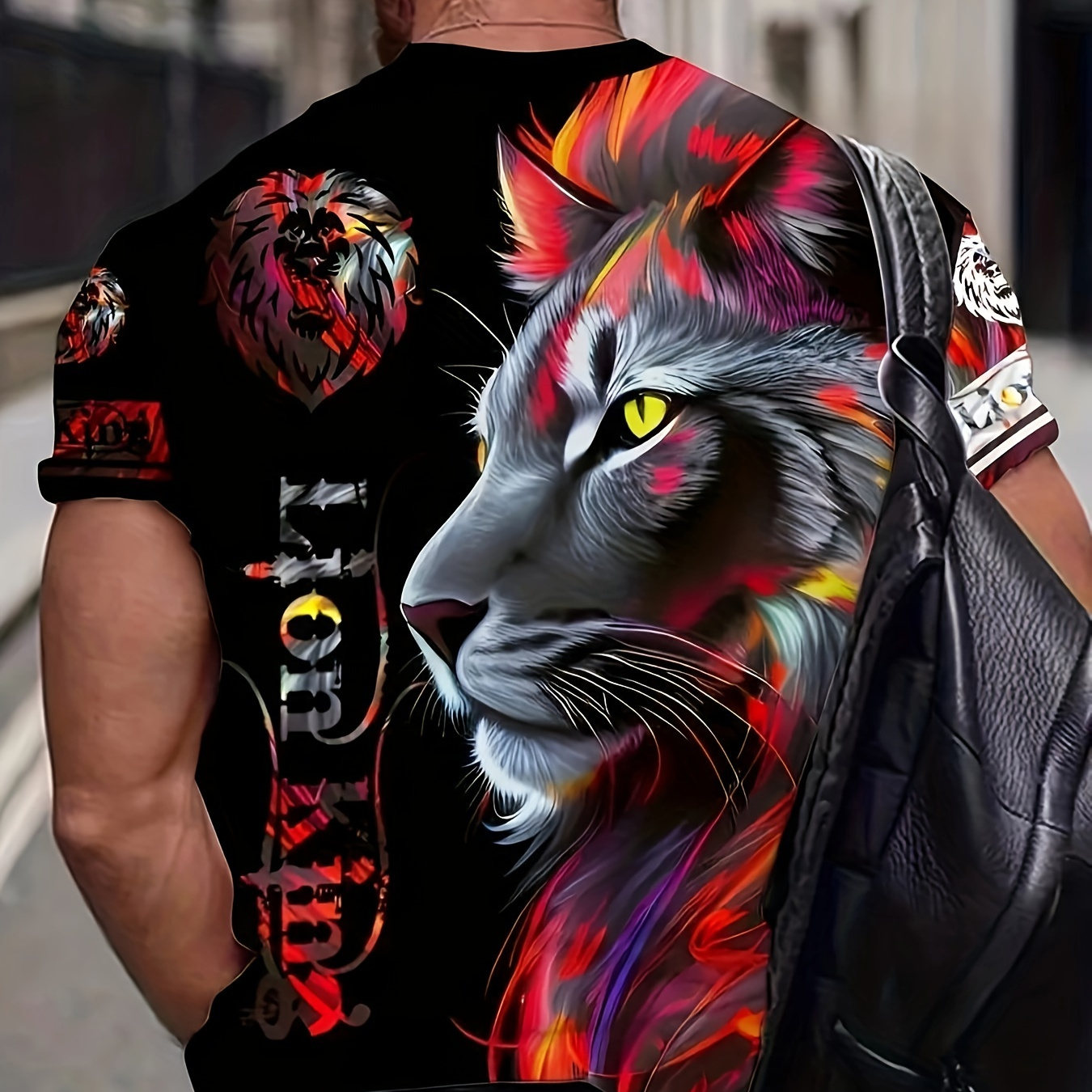 

Men's Lion Print T-shirt, Casual Short Sleeve Crew Neck Tee, Men's Clothing For Outdoor