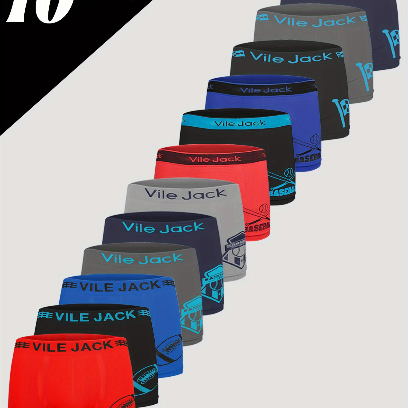 

Lot de 10 Boxers Athlétiques Garçons - Respirants, Confortables en Mélange de Imprimés Sportifs Amusants (, , ) - Parfaits Toutes les