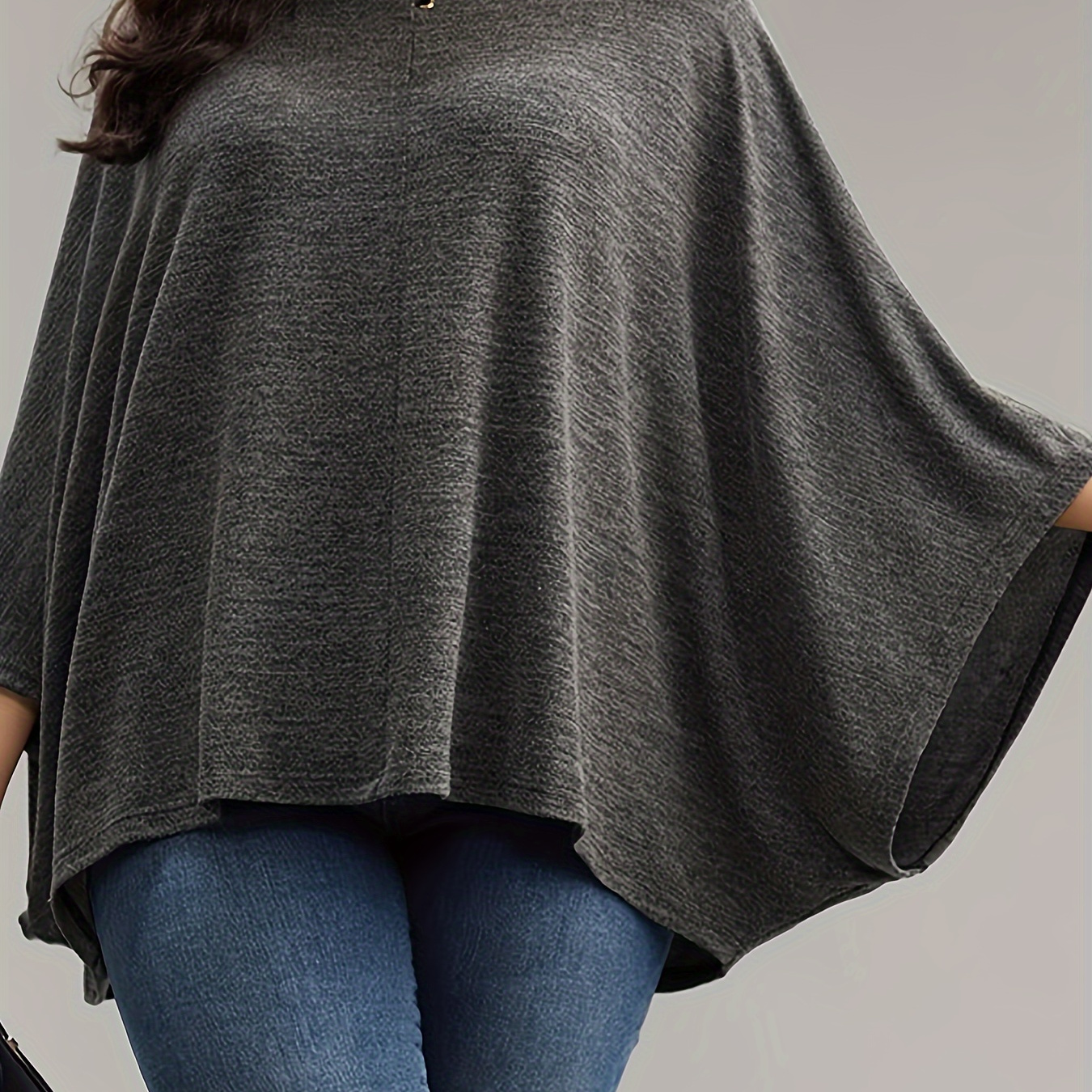 

T-shirt Simple Et Uni Grande Taille, Haut Décontracté À Manches Chauve-souris Pour Le Printemps Et L'automne, Vêtements Grande Taille Pour Femmes