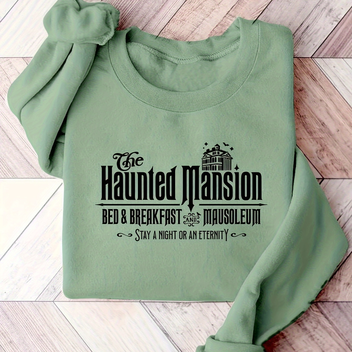 

Haunted Mansion Graphic Crew Neck Sweatshirt - Cozy Polyester, Machine Washable, Fall & Winter - Women', Ladies Sweatshirts