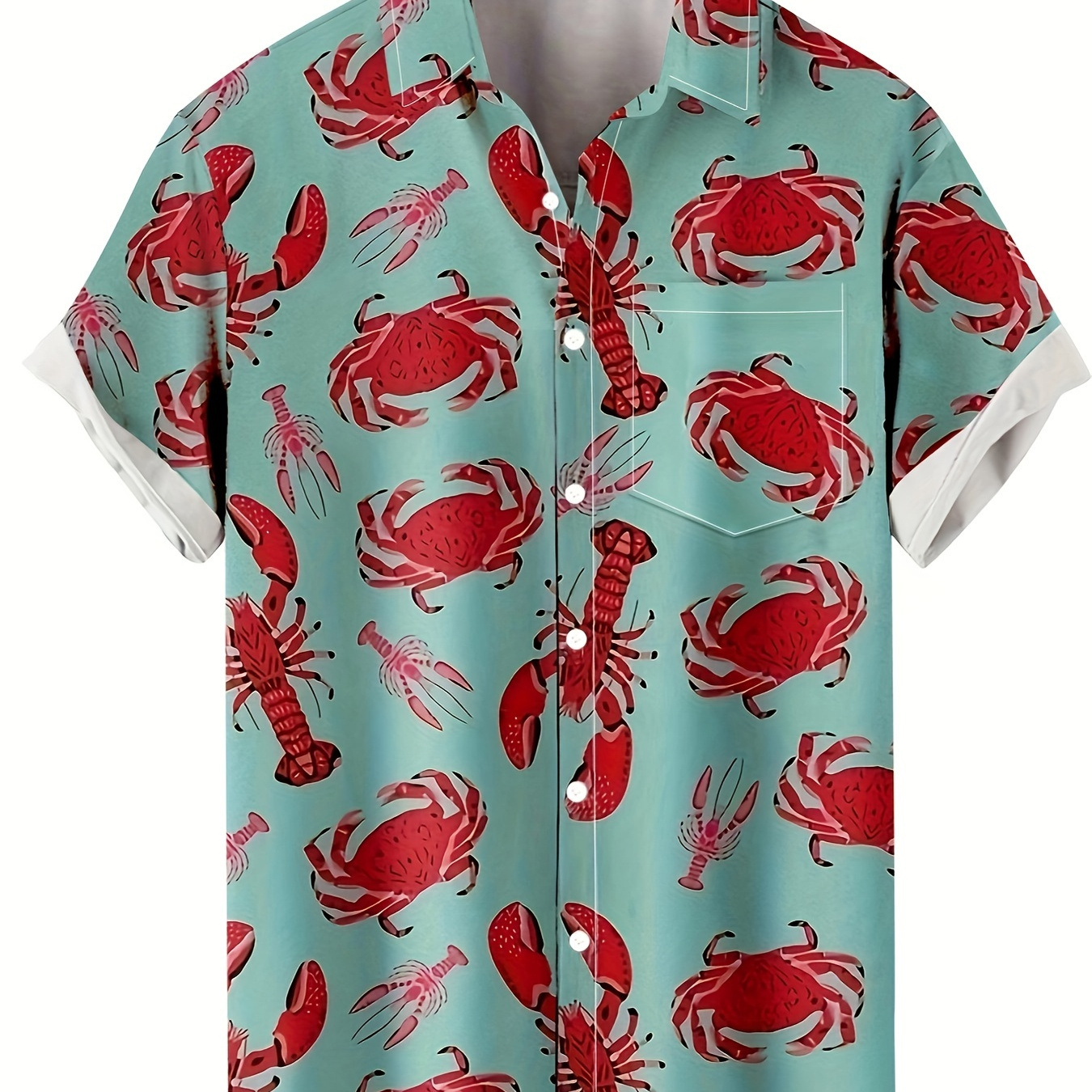 

Plus Size Men's Crab Graphic Print Shirt For Summer, Trendy Casual Short Sleeve Shirt For Big & Tall Males