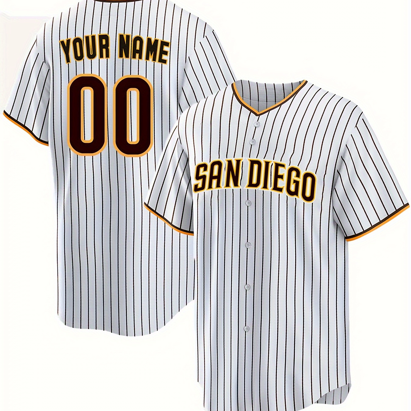 

Customized Name And Number Embroidery, Men's Striped V-neck Baseball Jersey, Daily Outdoor Leisure Sports Shirt