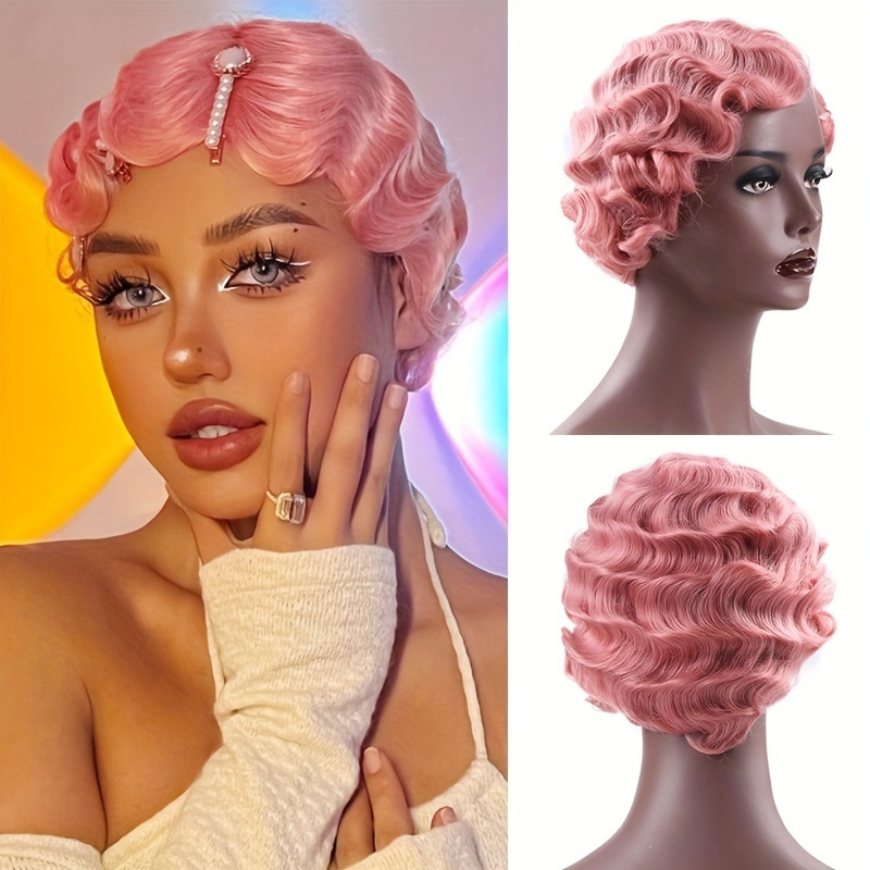 Synthetic Finger Wave Hair Wigs Ocean Wave Hair Wigs For Women 25.4 Cm Short Synthetic Fiber Hair Wigs