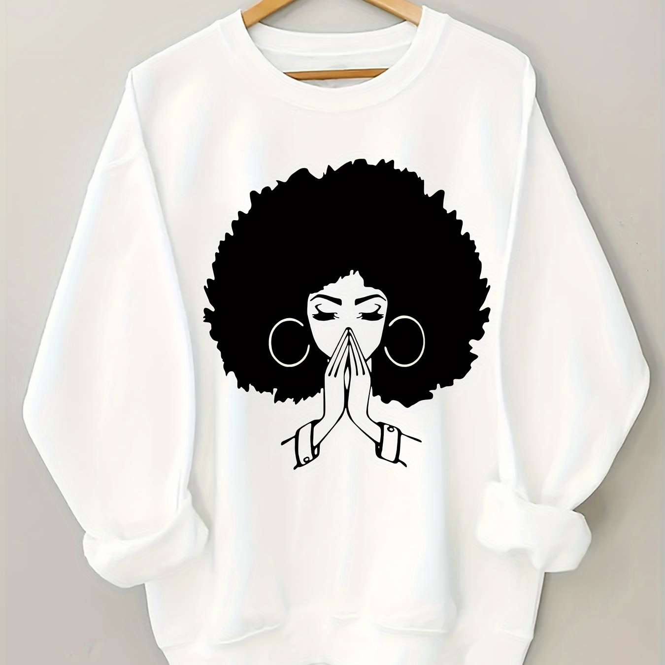 

Women's Casual Polyester Sweatshirt With Afro-haired Girl , Crew Neck, Knitted Fabric For Fall/winter