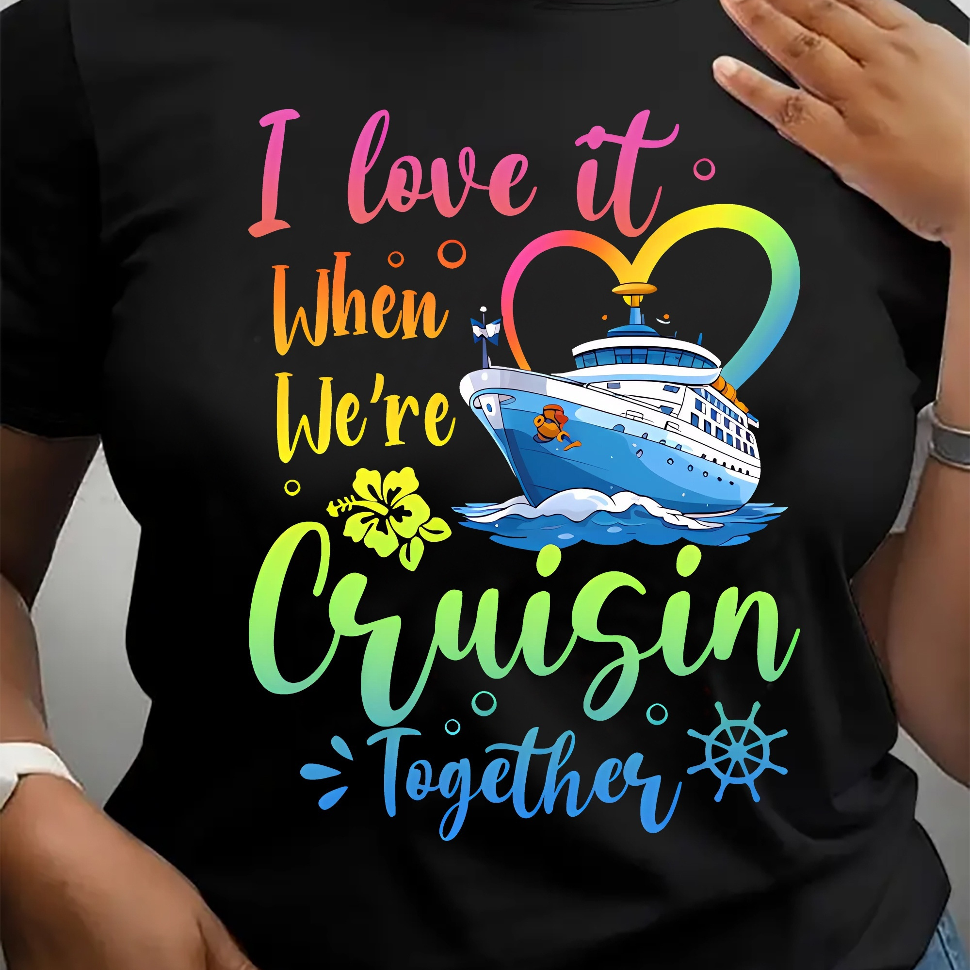 

Cruise Travel Graphic Print T-shirt, Short Sleeve Crew Neck Casual Top For Summer & Spring, Women's Clothing