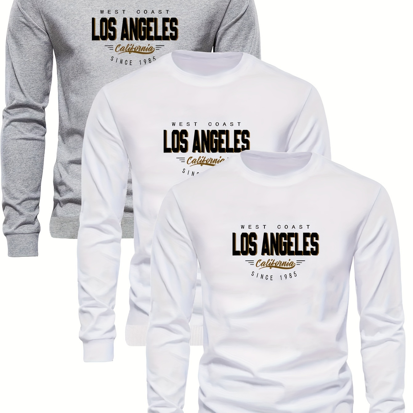 

Los Angeles California " Men's 3pcs - Casual & Breathable Long Sleeve Crew Neck Sweatshirts, Fall/winter | Streetwear