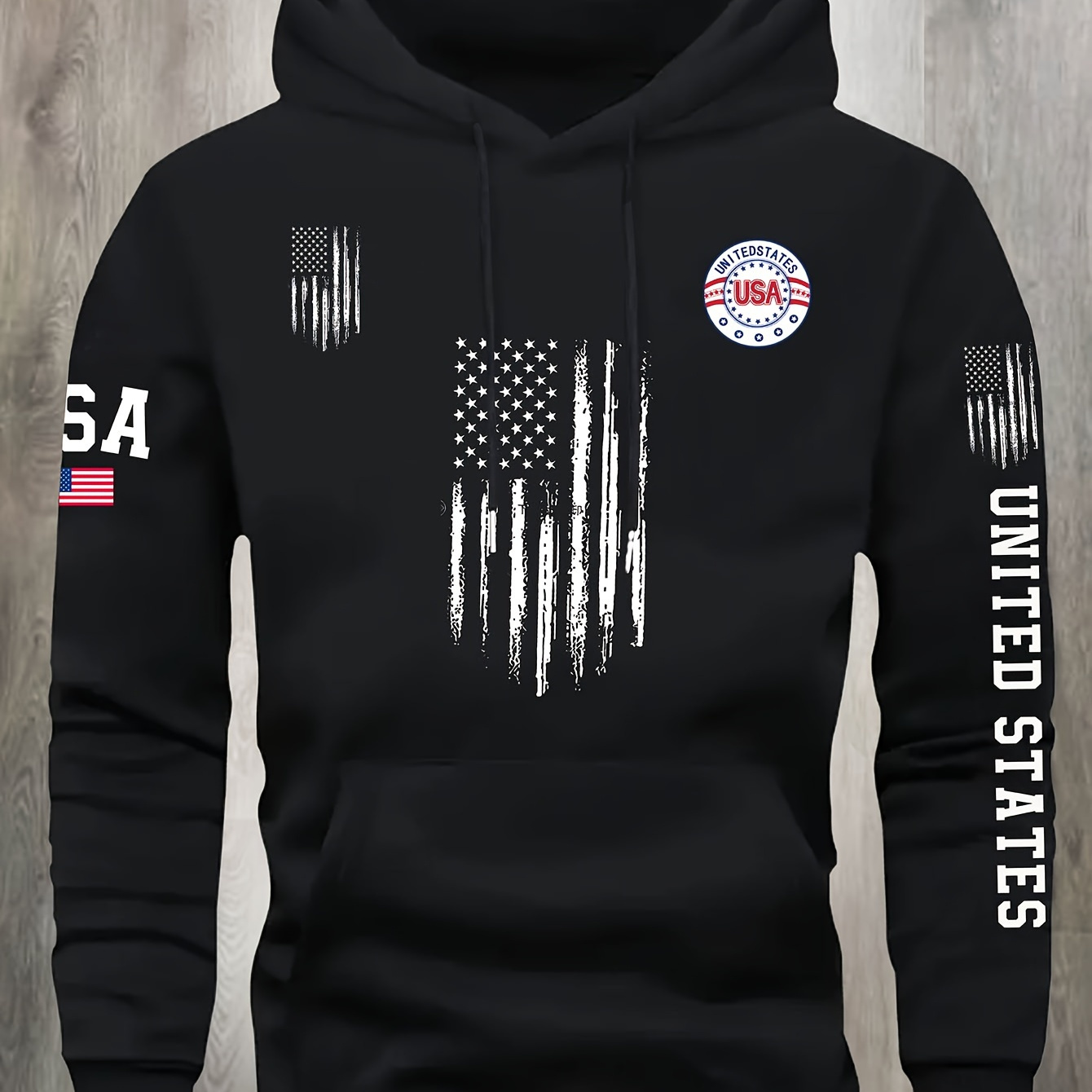 

Kourrter American Flag Hoodie - Cozy Fleece-lined Pullover With Kangaroo Pocket, Casual Streetwear For , Fall/winter