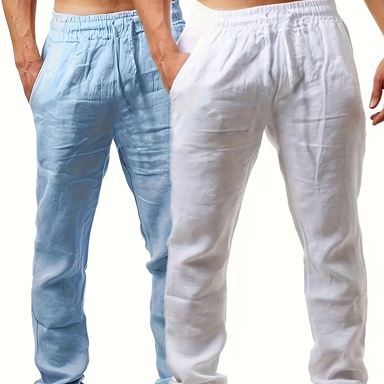

2pcs Solid Pants For Men, Trendy Casual Trousers For Males