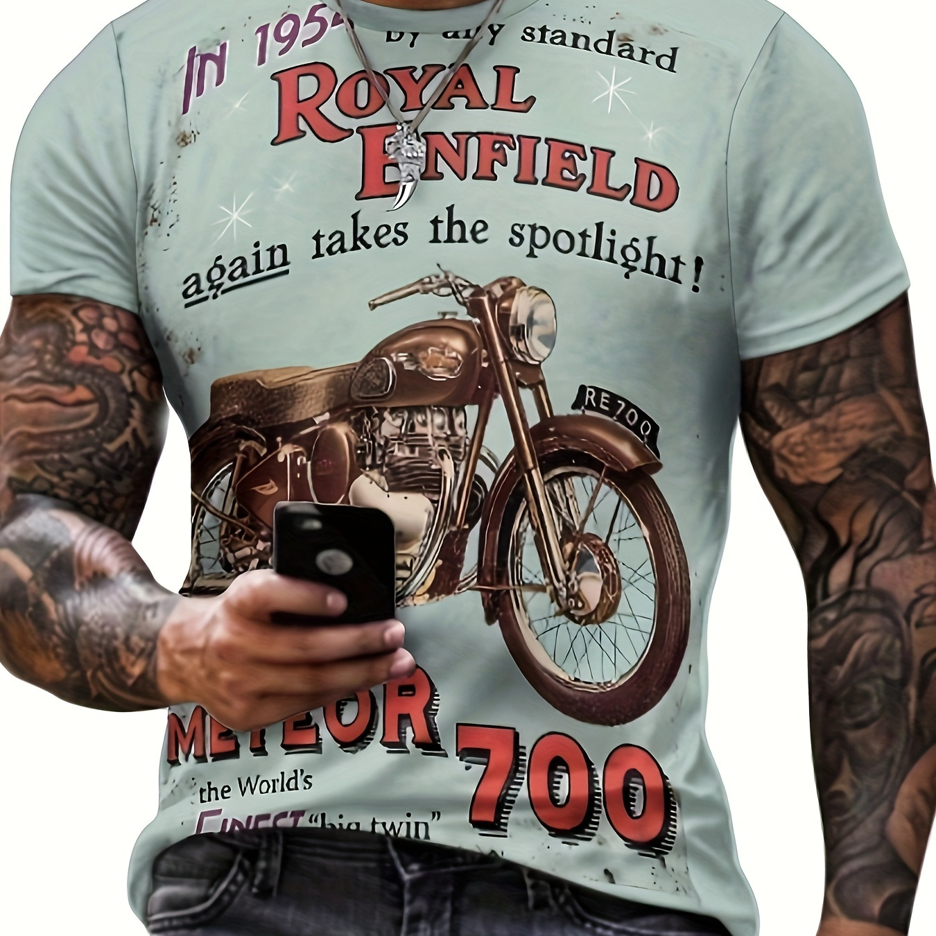 

Retro Motor Pattern 3d Digital Printed Crew Neck Short Sleeve T-shirt For Men, Casual Summer T-shirt For Daily Wear And Vacation Resorts