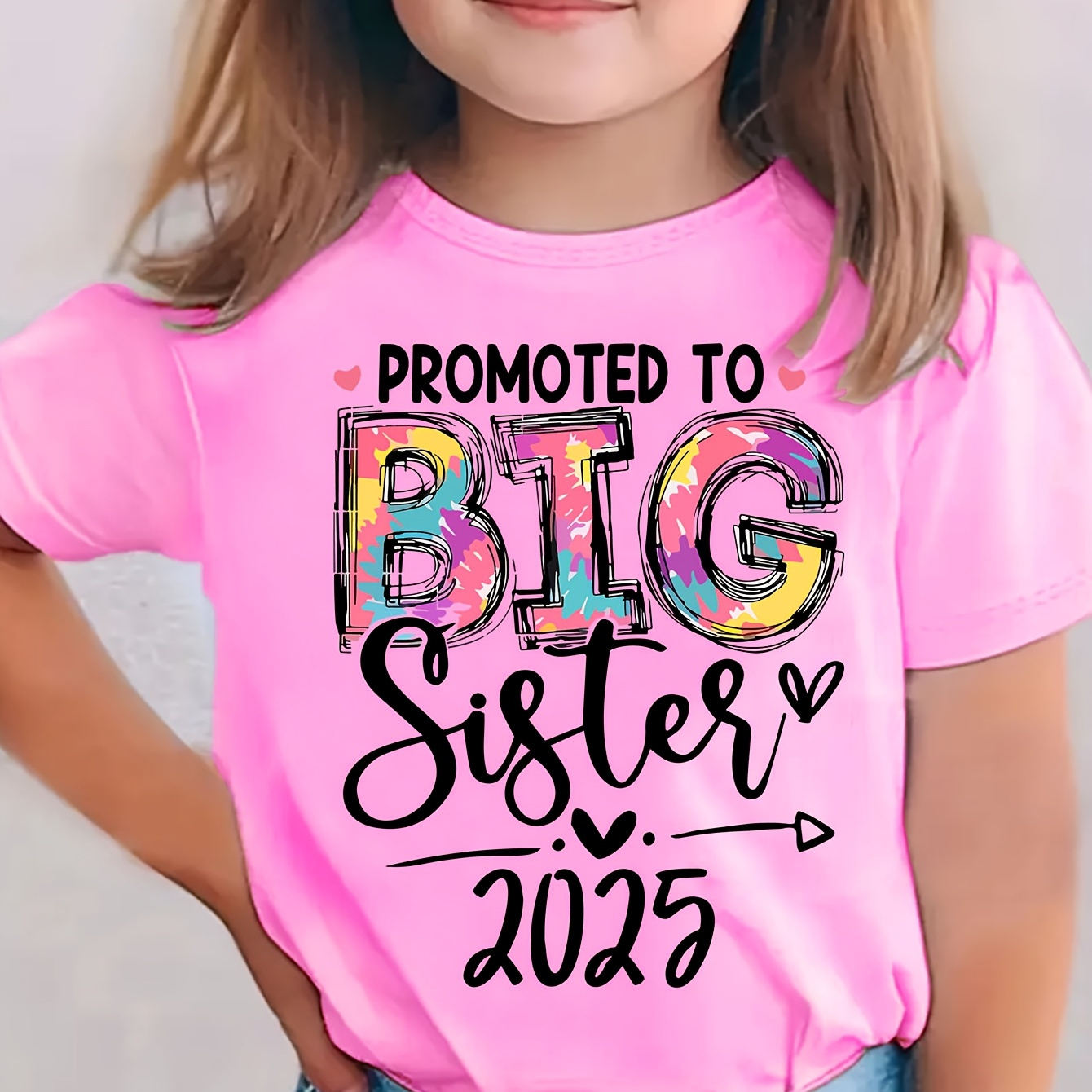 

Tx31262 Girl To Big Sister 2025 Graffiti Letter Casual Round Neck T-shirt