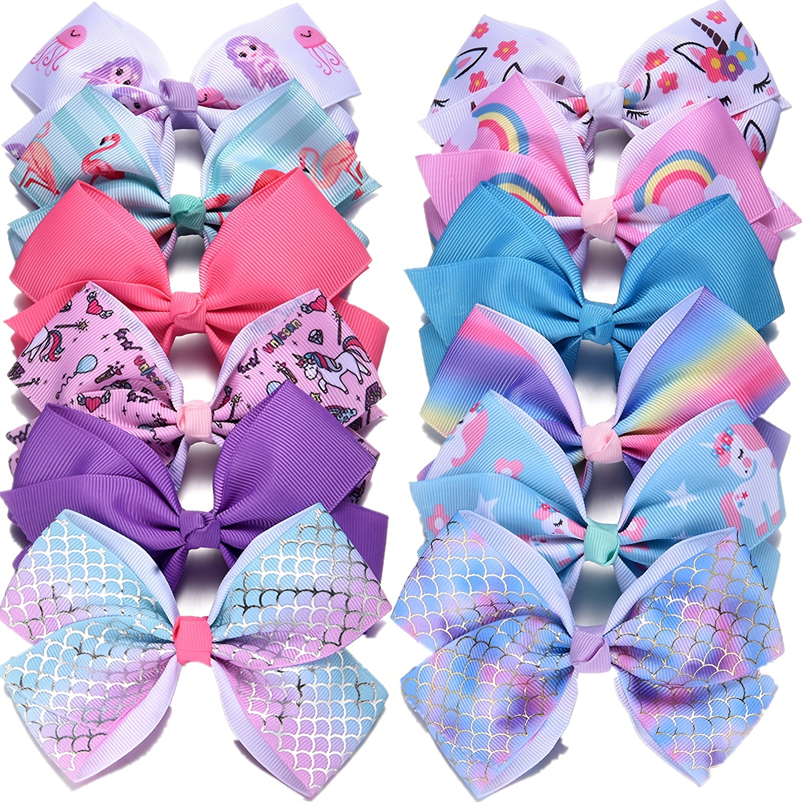 5" Hair Bows For Girls Alligator Clips Unicorn Rainbow Grosgrain Ribbon Bows Clips For Infants Toddlers 12 Color Available