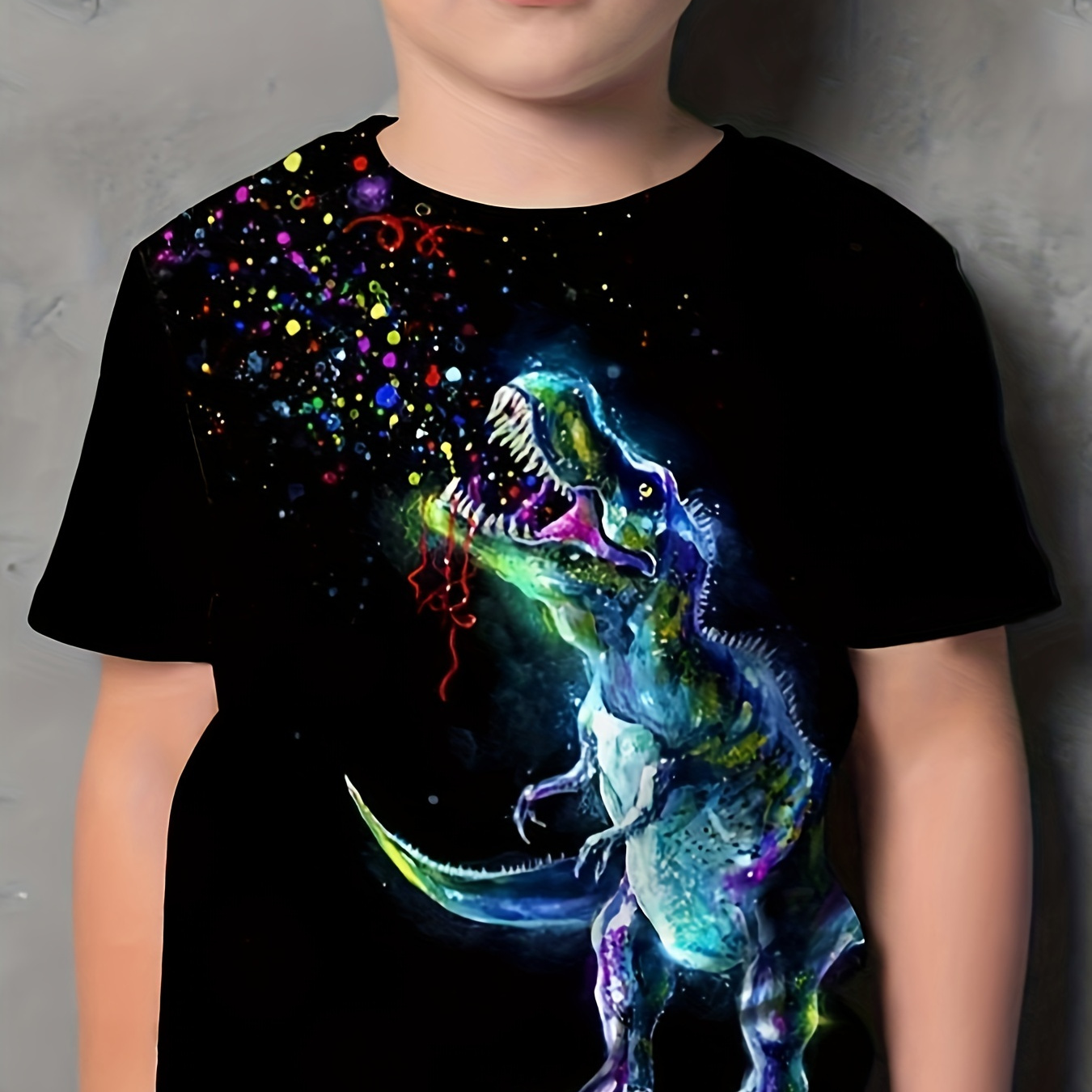 

Kids T-shirt Short-sleeved Polka-dot Dinosaur 3d Print Color Matching Animal Trendy Tees, Toddler's Quick-drying Top Summer Basic Street Wear 3-12 Years Old
