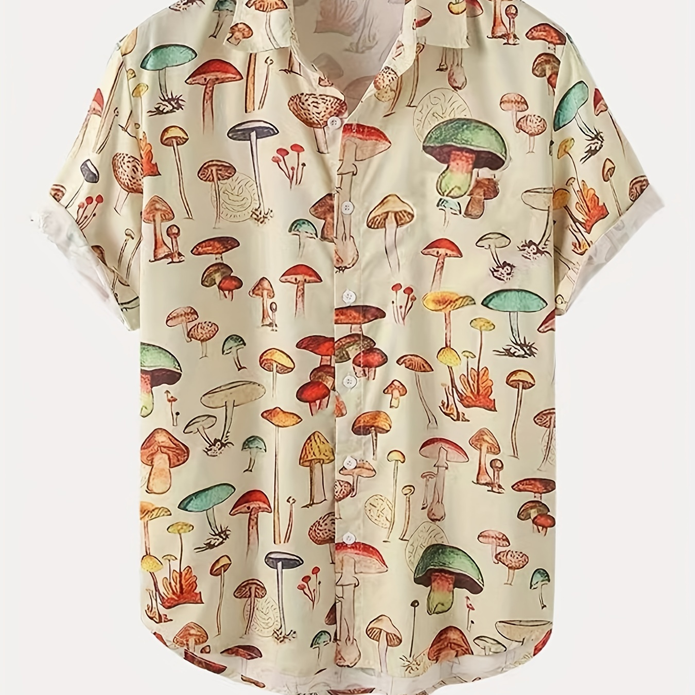 

Cute Mushroom Print Casual Button Up Shirt, Men's Clothes For Spring Summer K-pop