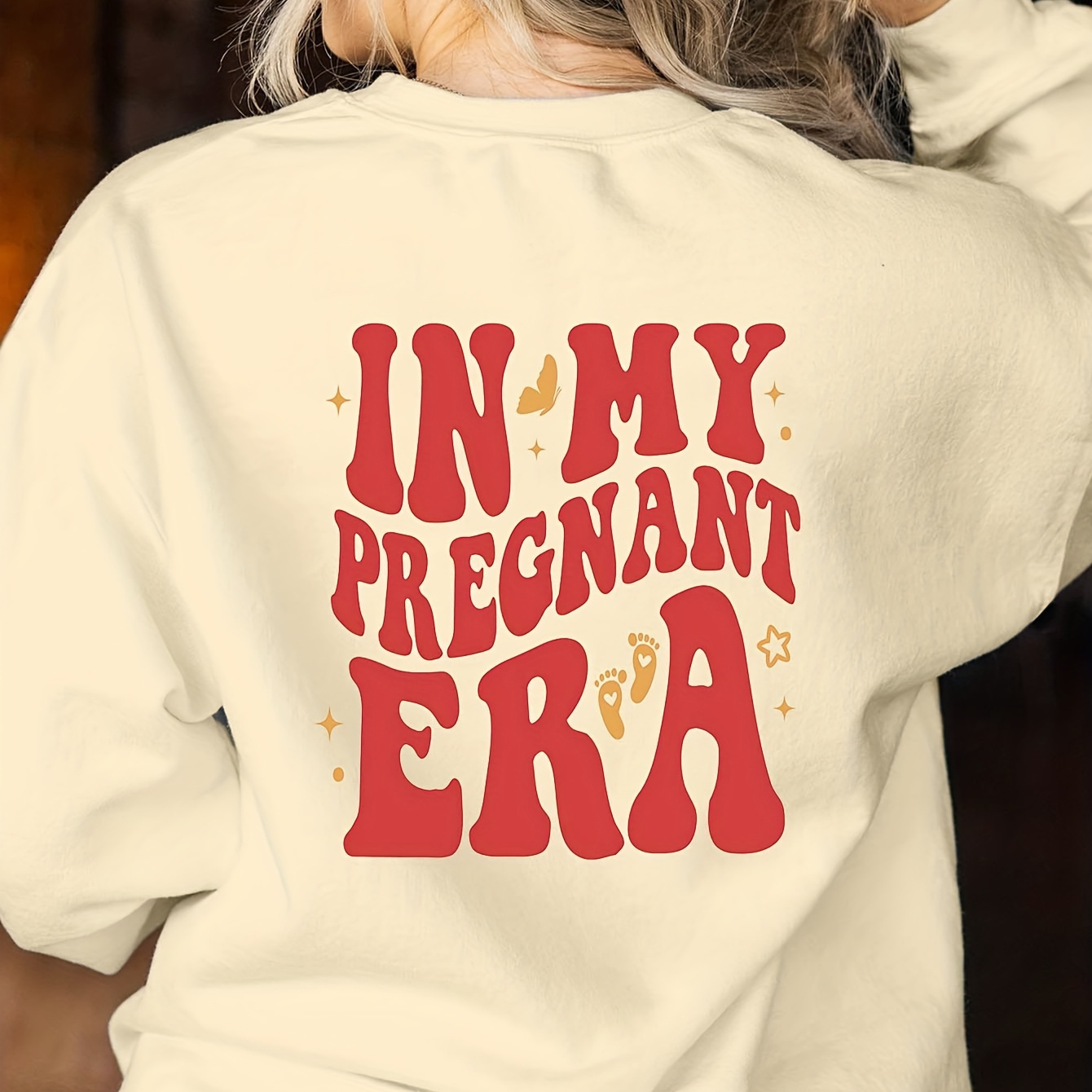 

Cozy Maternity Letter Print Sweatshirt - Crew Neck, Casual Pullover For Fall & Winter, Women'