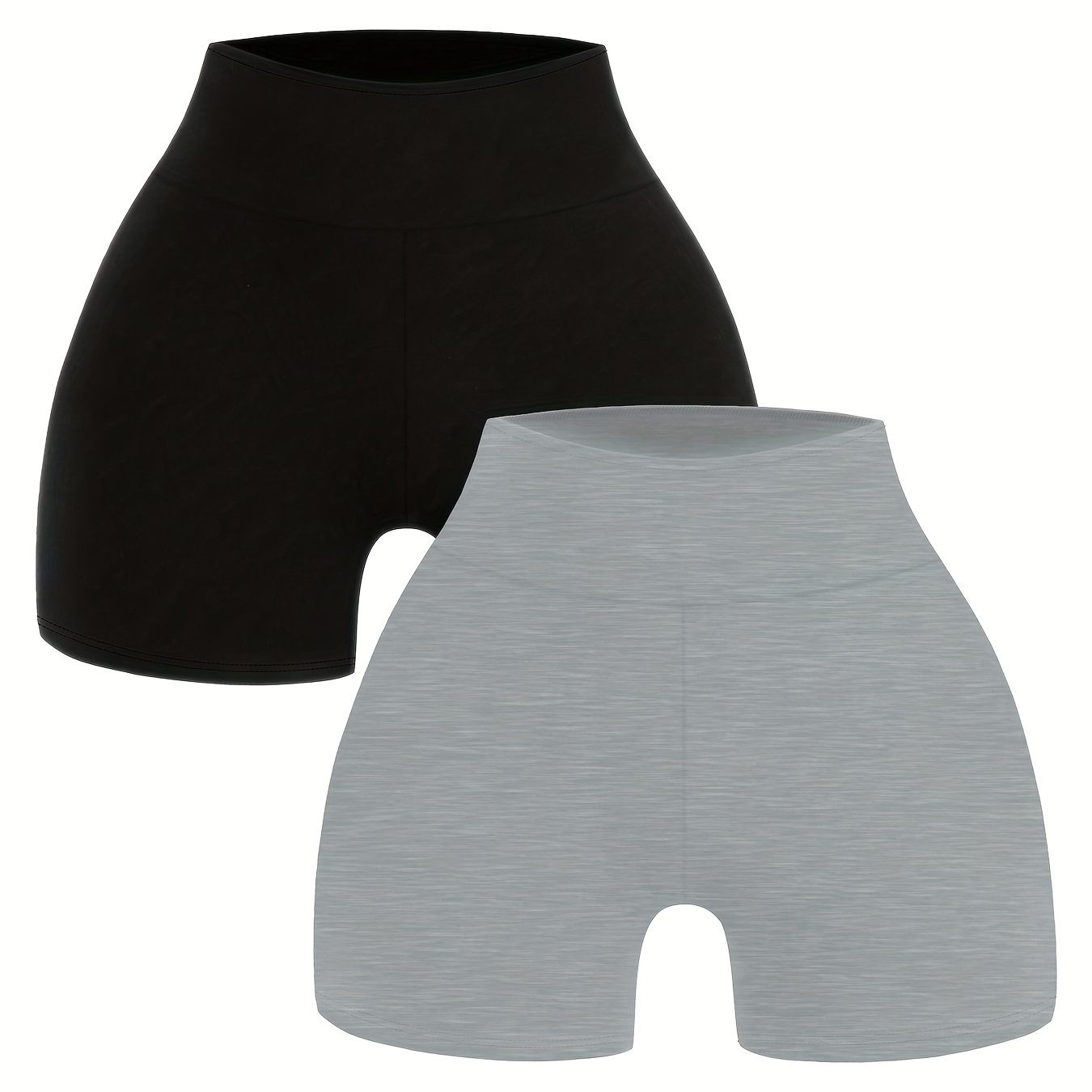 2pcs High Waist Shorts Set - Stretchy, Skinny Fit, Solid Color, Casual Style, All-Season Comfort, Casual Wear|Stretchy Fabric|Comfortable Fit, Shorts, for Outdoor