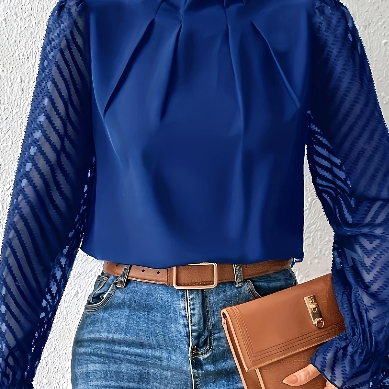 

Blouse Élégante pour Femme à Manches Longues et Panneau en de Couleur Unie avec Volants - Polyester, Lavable en Machine - Parfaite pour /Hiver