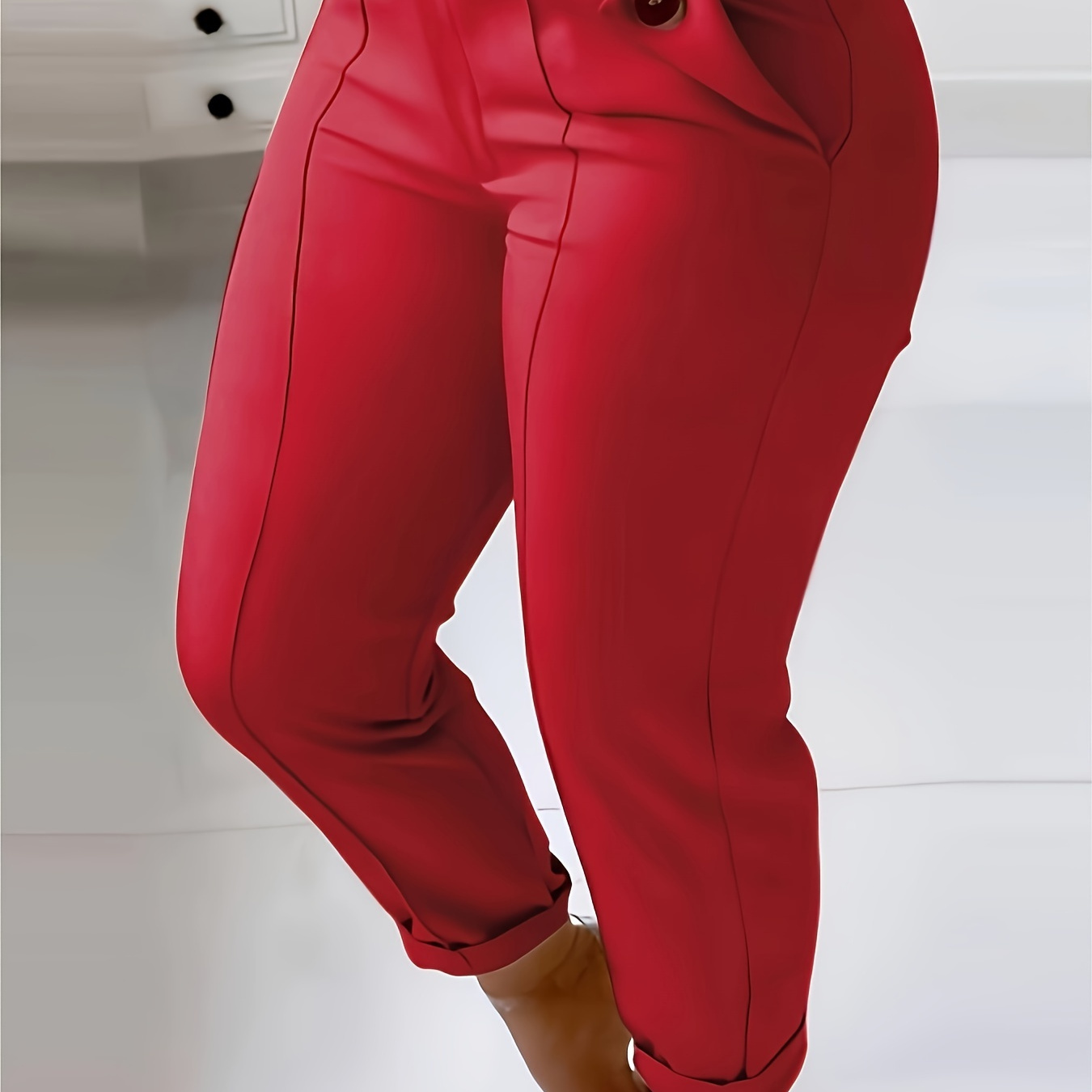 

Women' Slim Pink Trousers High Waist Slim Solid Color Small Leg Pants Plain Color Pants