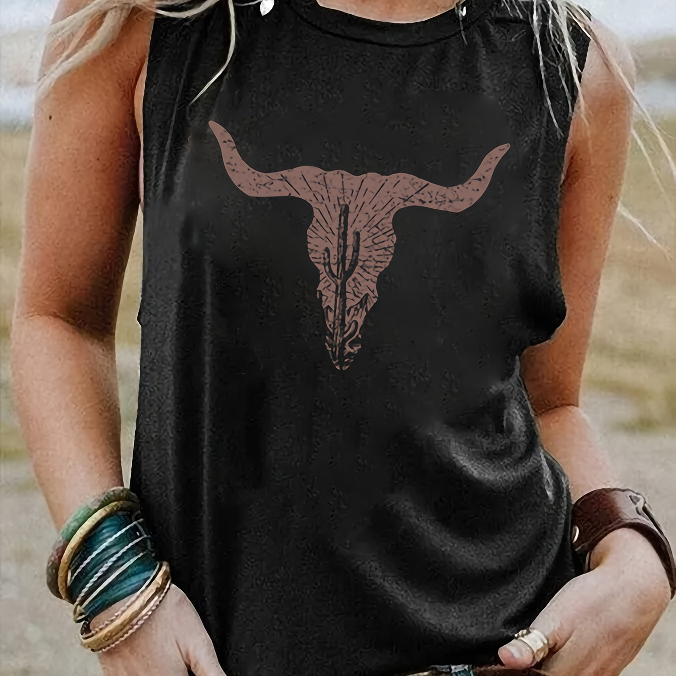 

Graphic Print Tank Top, Sleeveless Casual Top For Summer & Spring, Women's Clothing