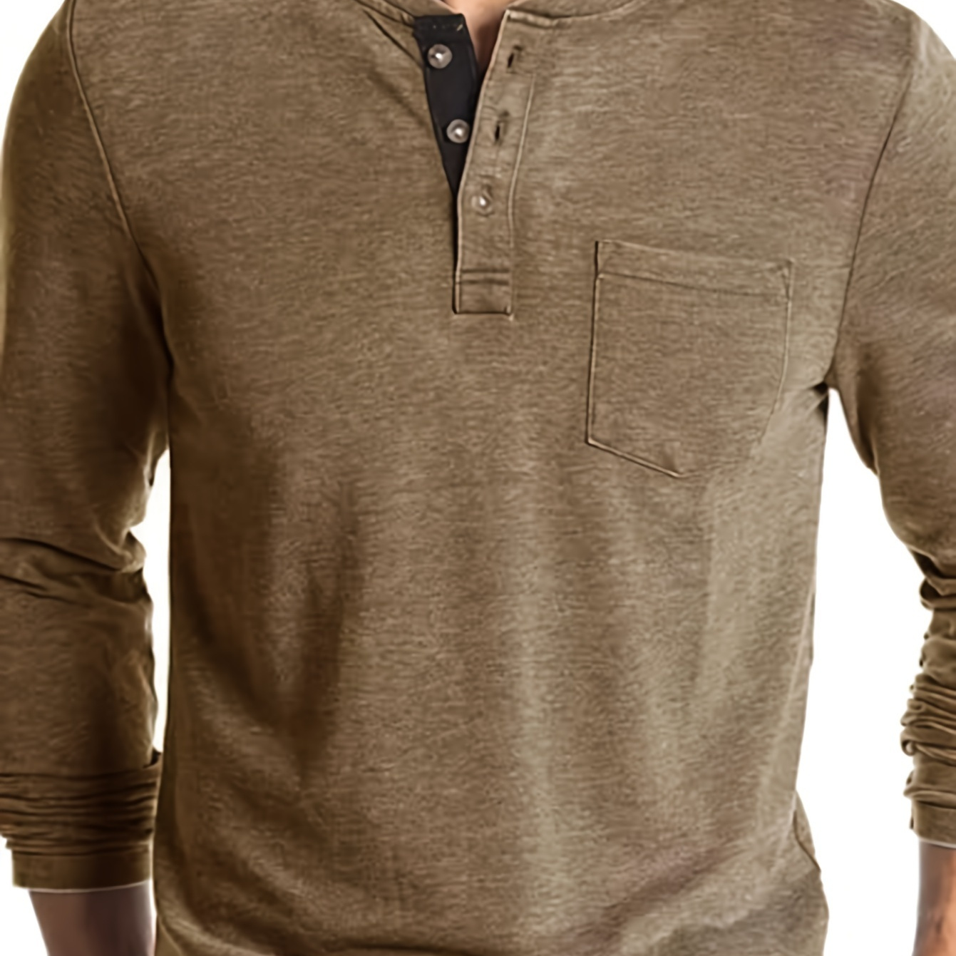 Men's Henley Collar Long Sleeve Cotton T Shirt